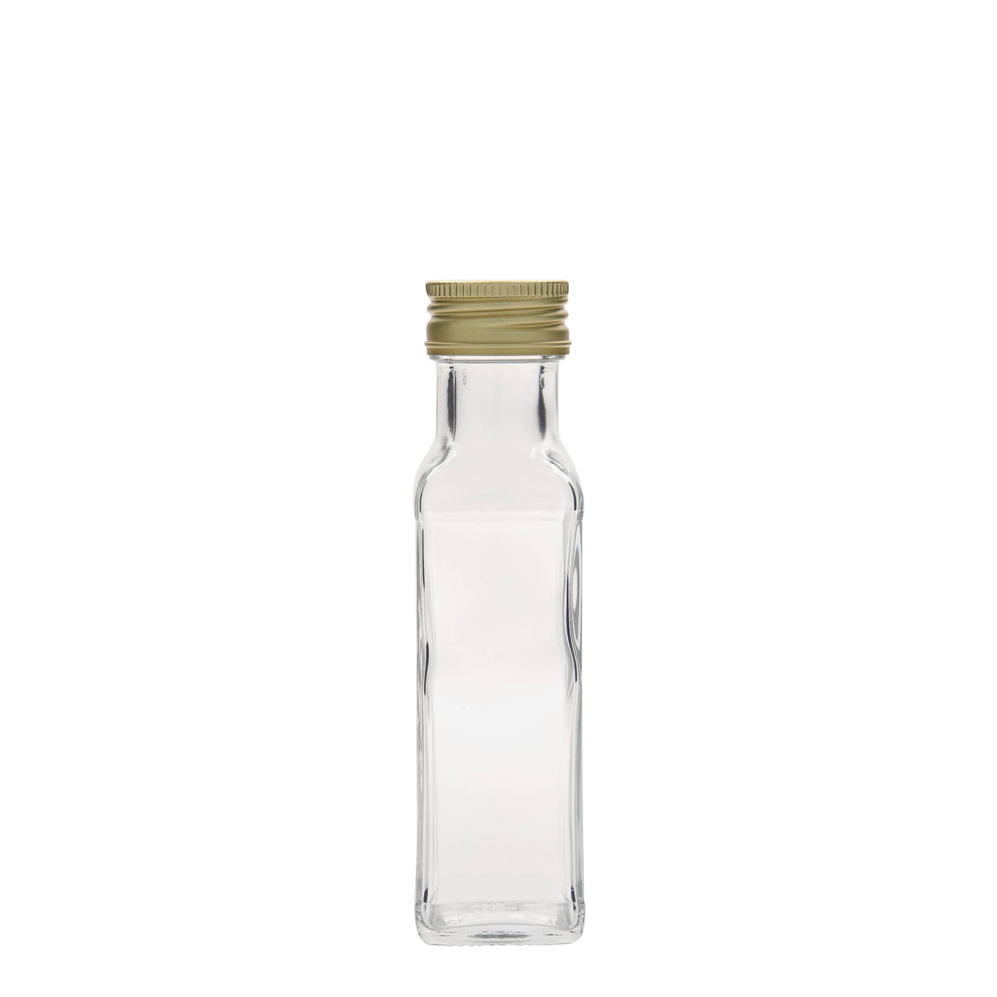 Sticlă de sticlă de 100 ml „Marasca”, pătrată, gura: PP 31,5 Sticlă de sticlă de 100 ml „Marasca”, pătrată, gura: PP 31,5