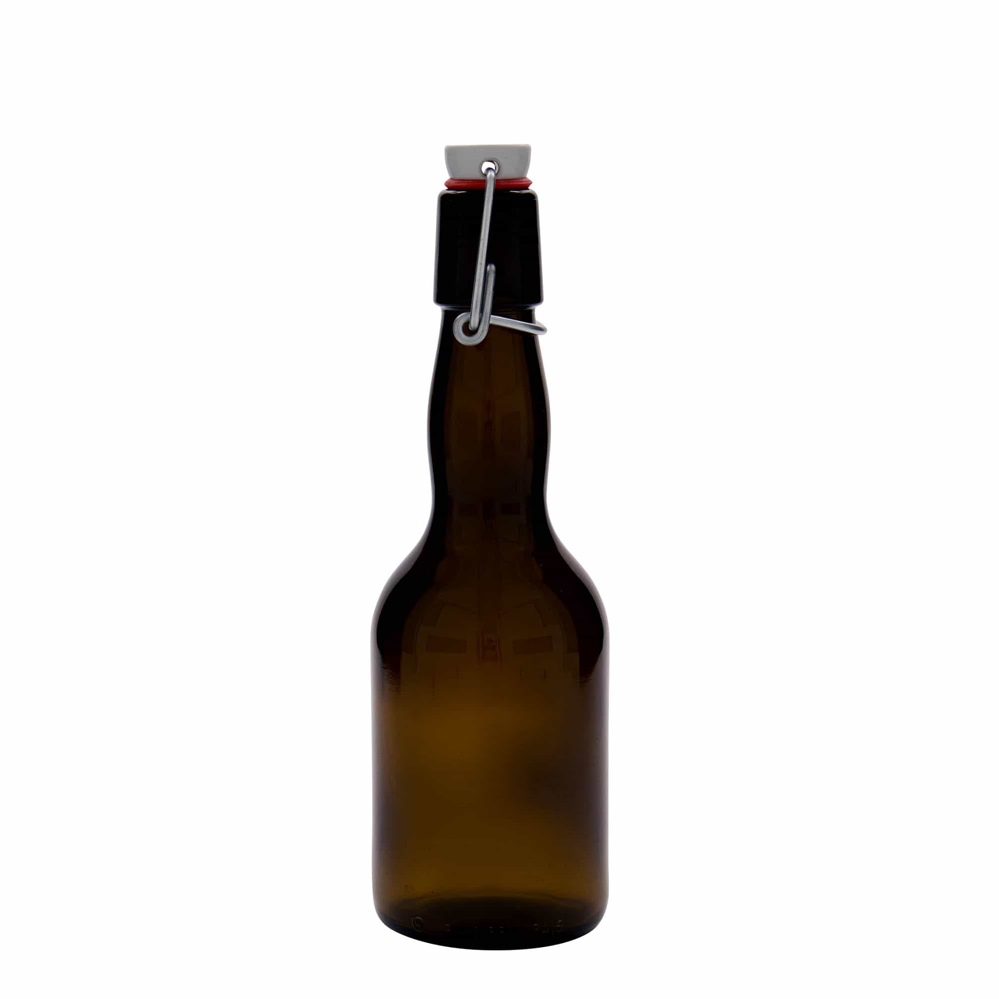 Sticlă de bere 330 ml cu gât îngust, sticlă, maro, deschidere: capac cu clemă