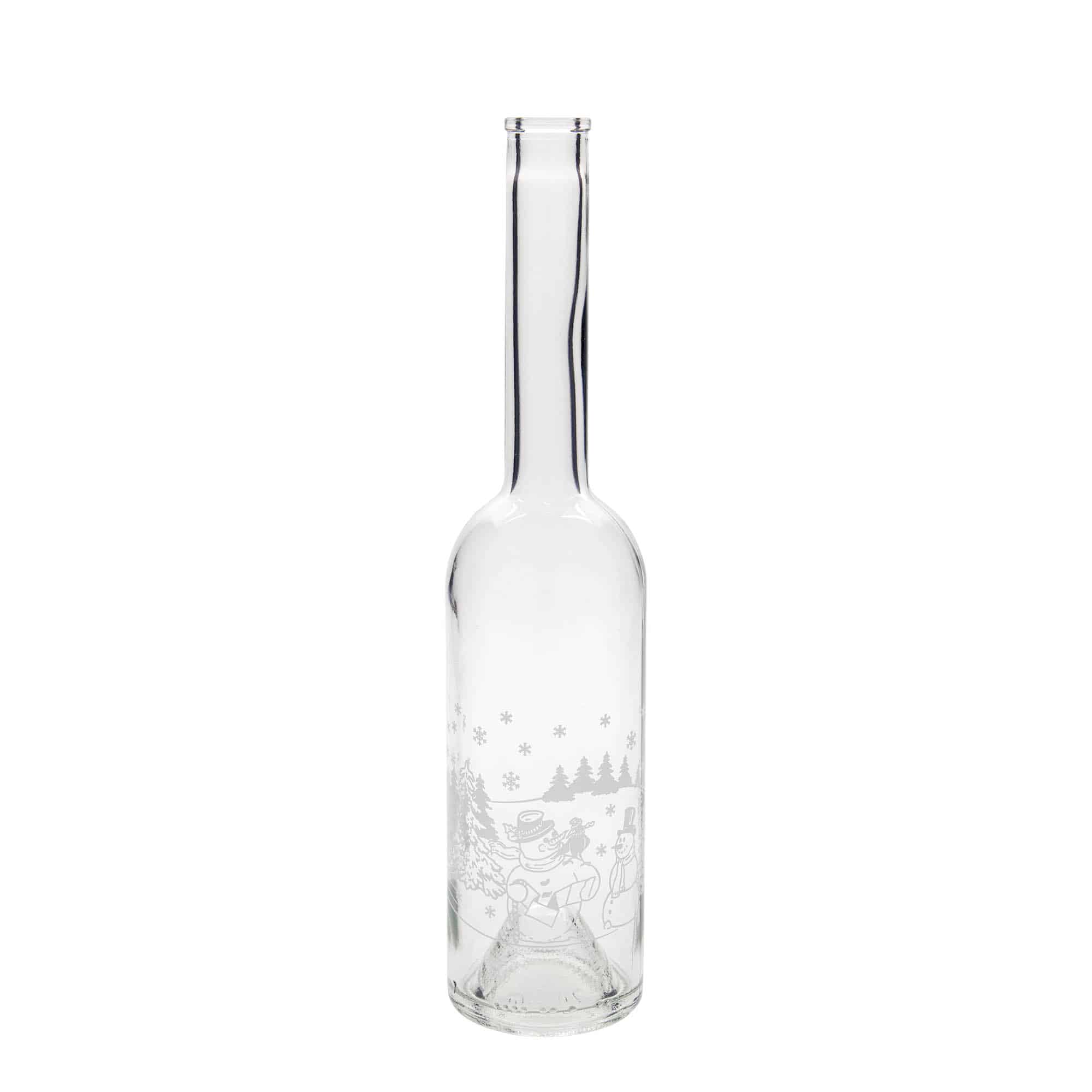 Sticlă de sticlă de 500 ml „Opera”, motiv: sticlă cu om de zăpadă, gât: dop de plută Sticlă de sticlă de 500 ml „Opera”, motiv: sticlă cu om de zăpadă, gât: dop de plută