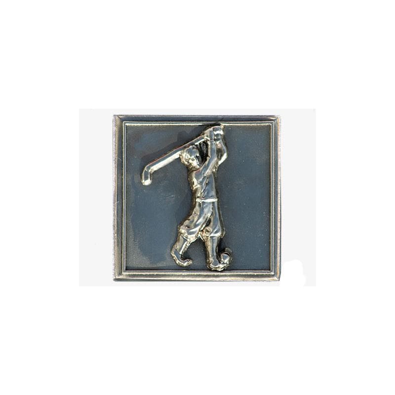 Etichetă de cositor „Golfer”, pătrată, metal, argintiu