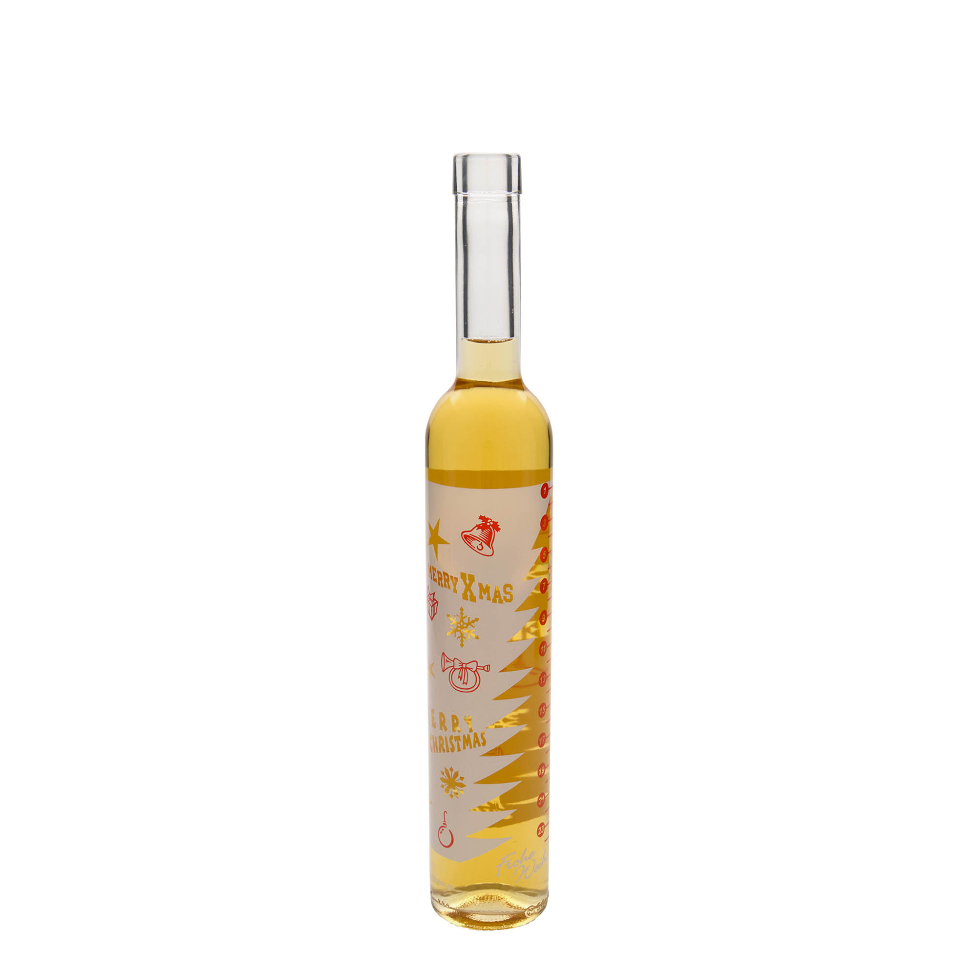 Sticlă de sticlă de 500 ml Maximo imprimată „Calendar de Advent”, gura: dop de plută Sticlă de sticlă de 500 ml Maximo imprimată „Calendar de Advent”, gura: dop de plută