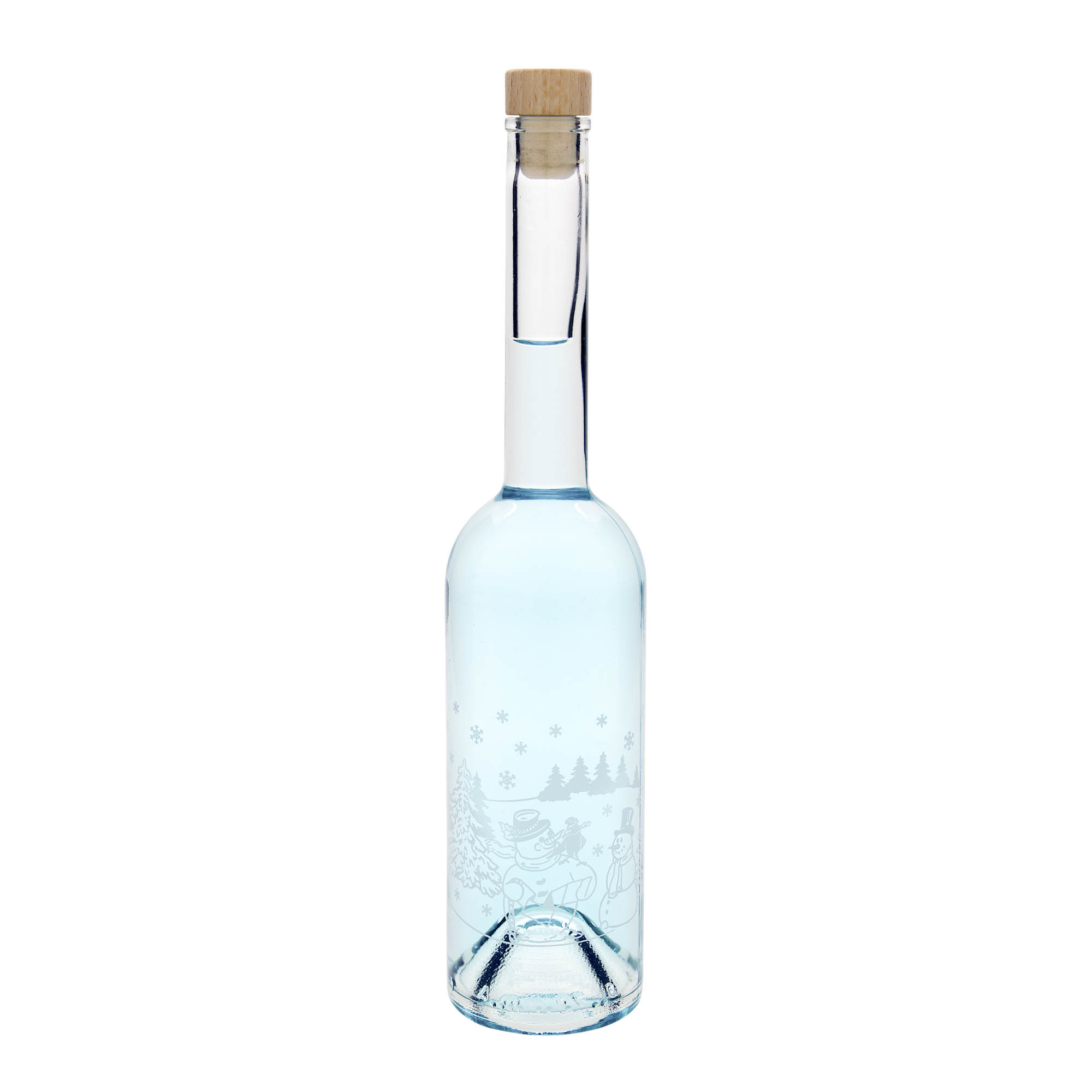 Sticlă de sticlă de 500 ml „Opera”, motiv: sticlă cu om de zăpadă, gât: dop de plută Sticlă de sticlă de 500 ml „Opera”, motiv: sticlă cu om de zăpadă, gât: dop de plută