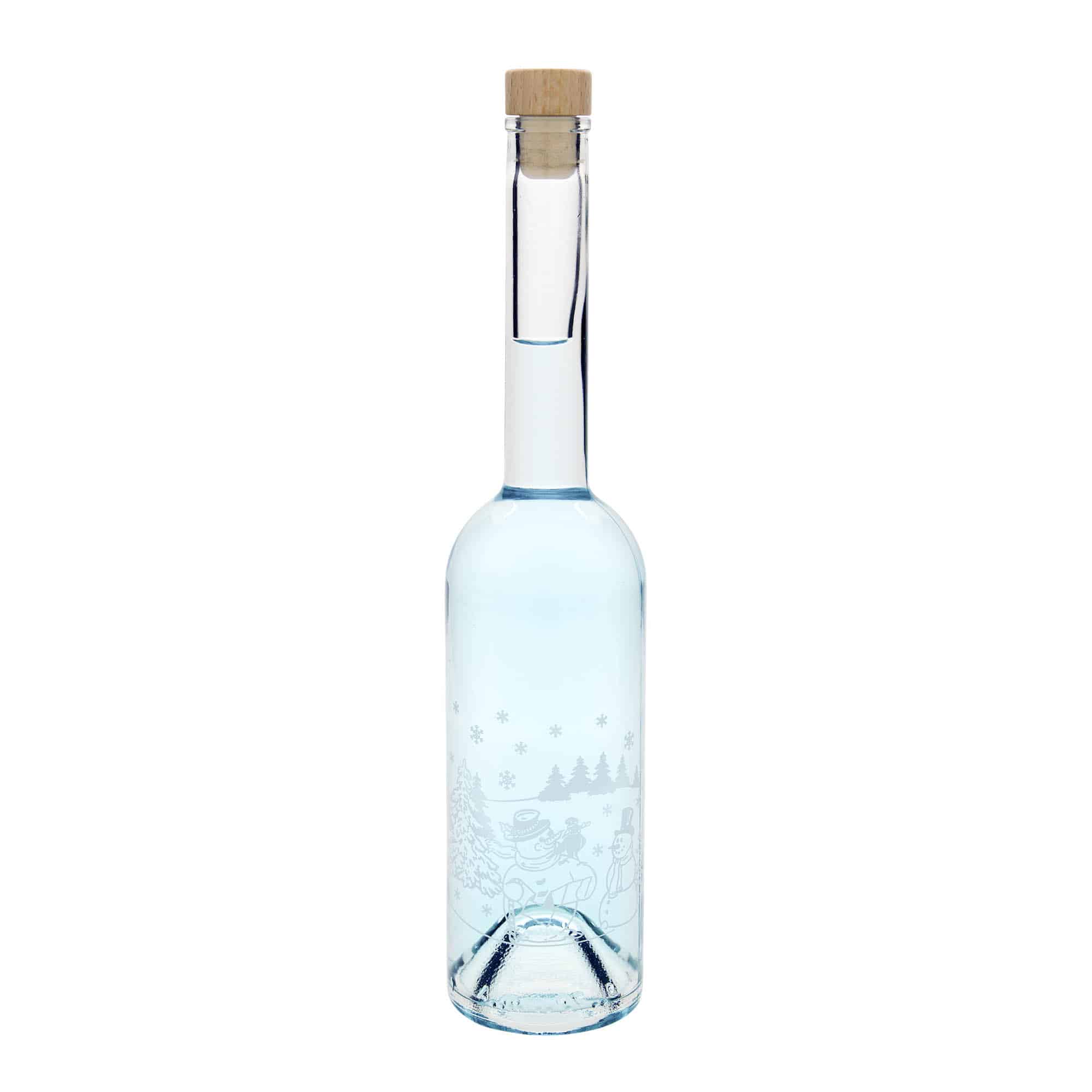 Sticlă de sticlă de 500 ml „Opera”, motiv: sticlă cu om de zăpadă, gât: dop de plută