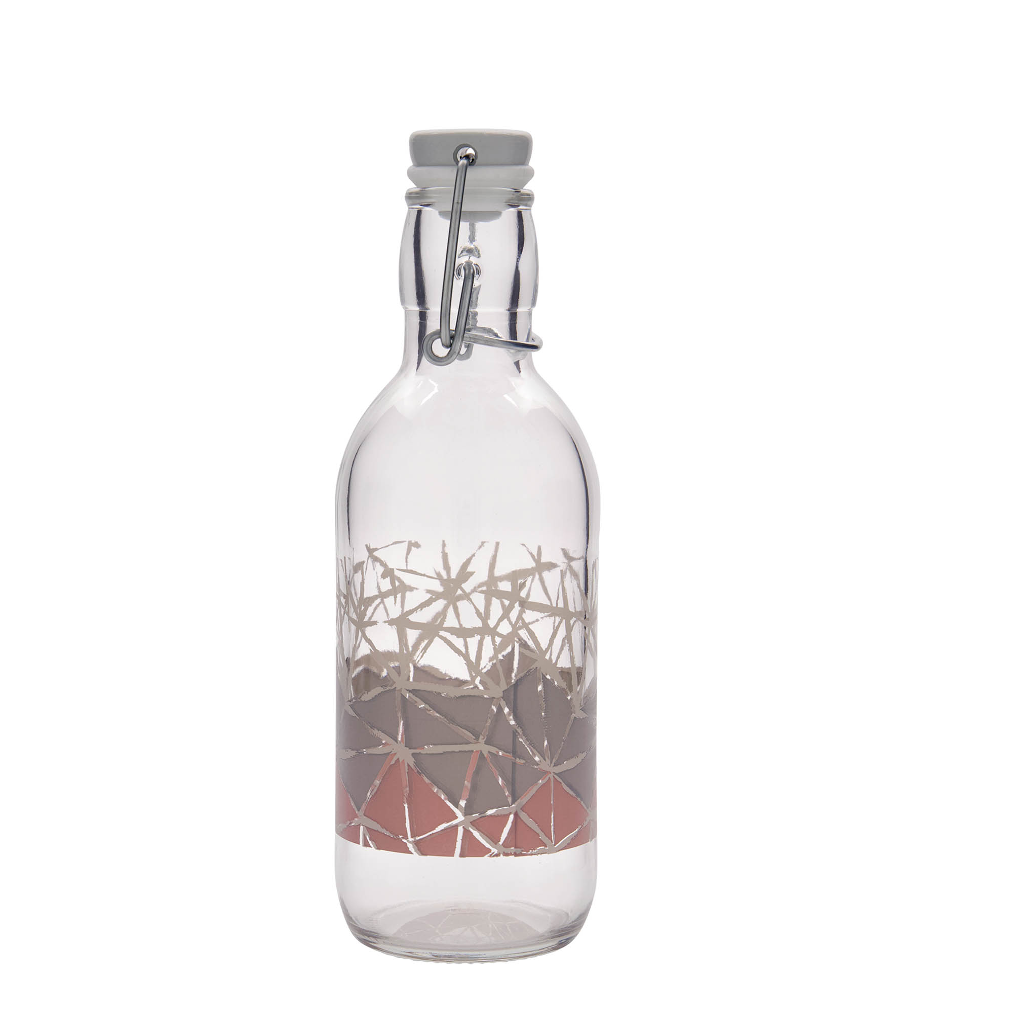 Sticlă de sticlă de 500 ml Emilia imprimată „Manolibera rosa”, gura: închidere cu clemă Sticlă de sticlă de 500 ml Emilia imprimată „Manolibera rosa”, gura: închidere cu clemă