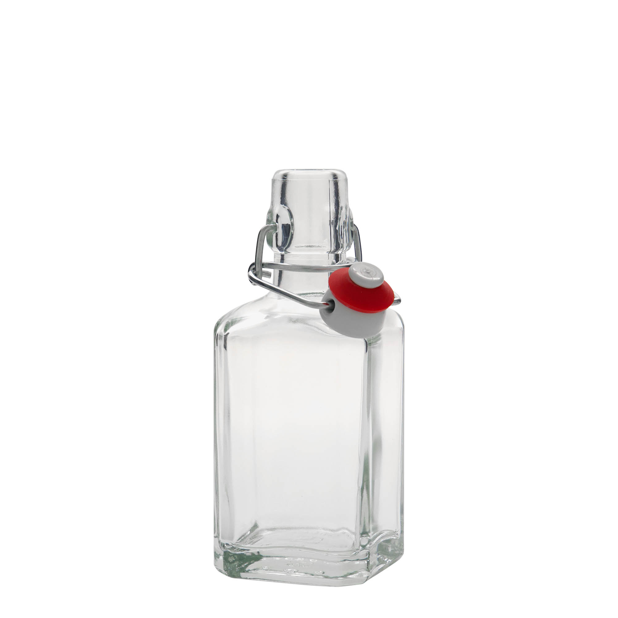 Sticlă de sticlă de 250 ml „Rialto”, pătrată, gura: închidere cu clemă Sticlă de sticlă de 250 ml „Rialto”, pătrată, gura: închidere cu clemă