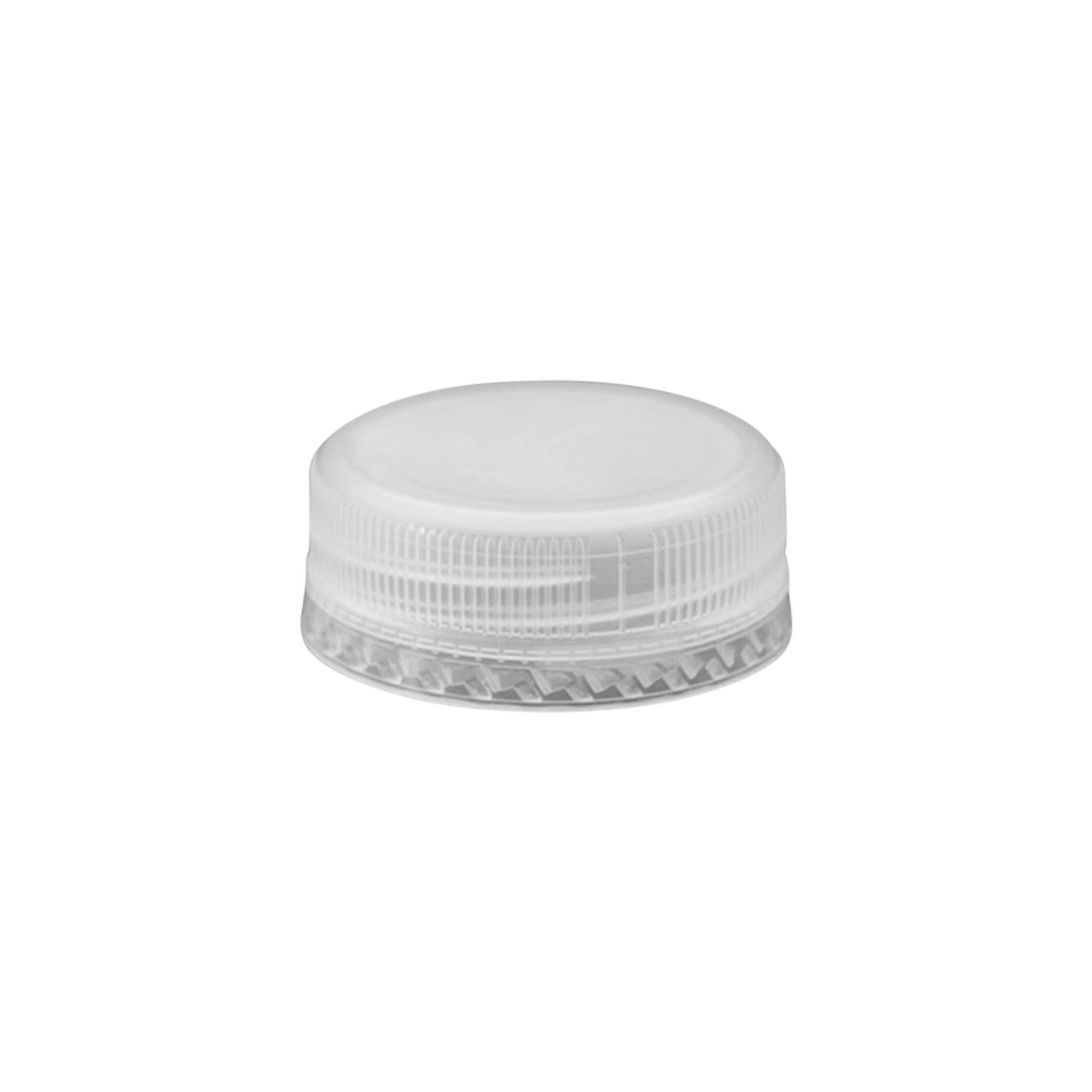 Capac cu filet dublu, plastic PE, alb, pentru gât: PET 38 mm Capac cu filet dublu, plastic PE, alb, pentru gât: PET 38 mm