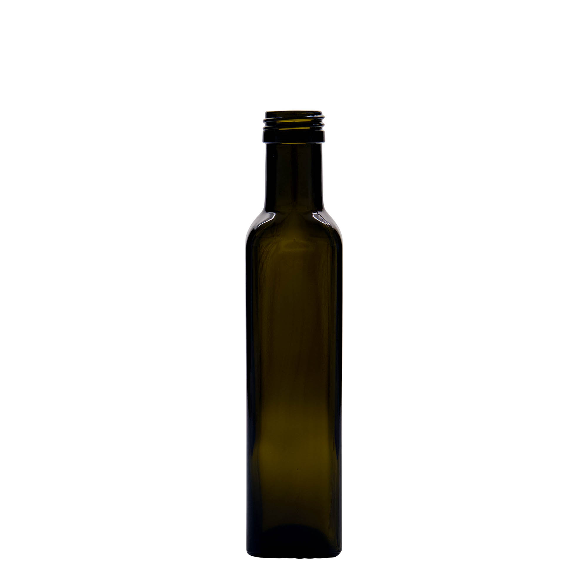 Sticlă de sticlă de 250 ml „Marasca”, pătrată, verde antic, gura: PP 31,5 Sticlă de sticlă de 250 ml „Marasca”, pătrată, verde antic, gura: PP 31,5
