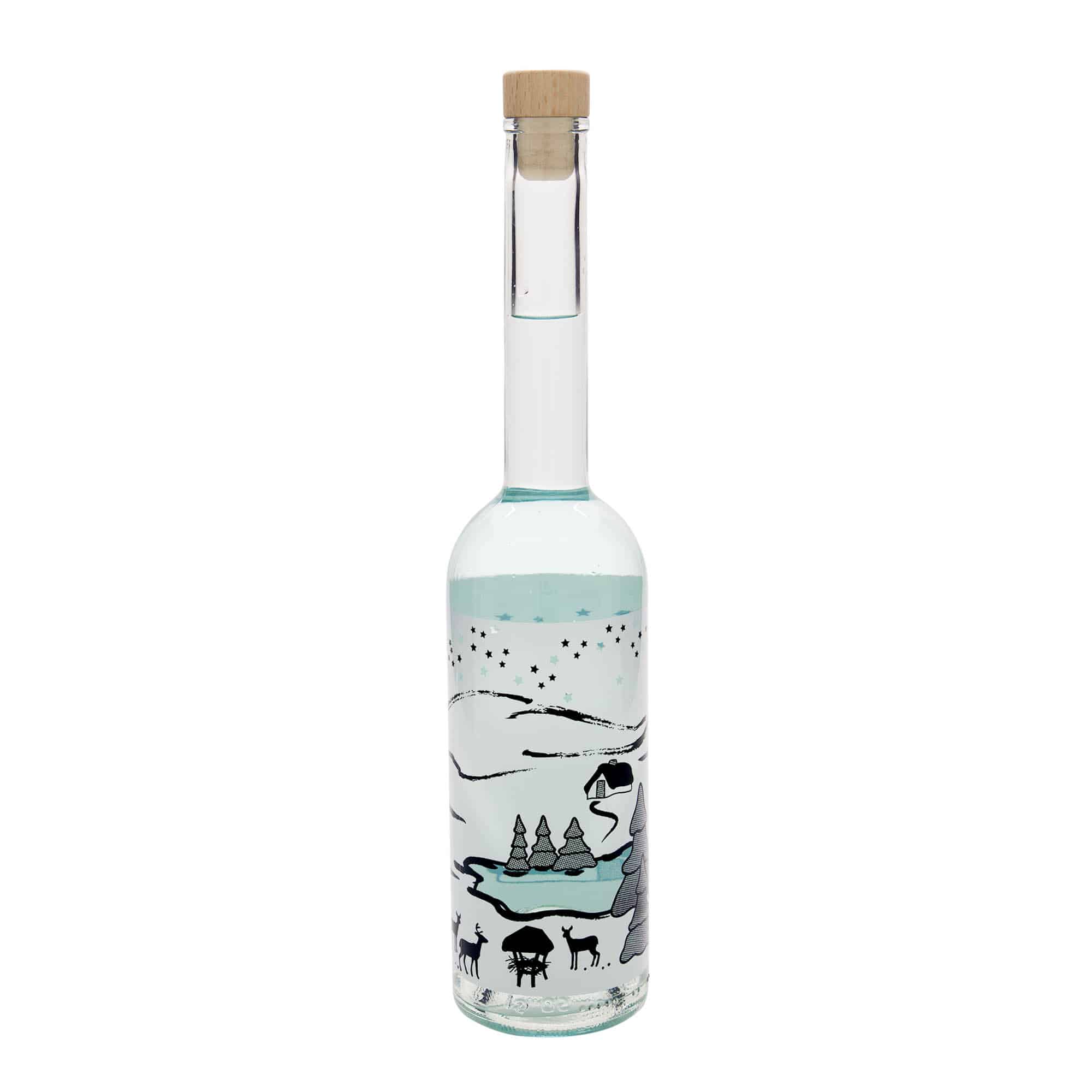 Sticlă de sticlă de 500 ml „Opera”, motiv: Vis de iarnă-Bianco, gât: plută