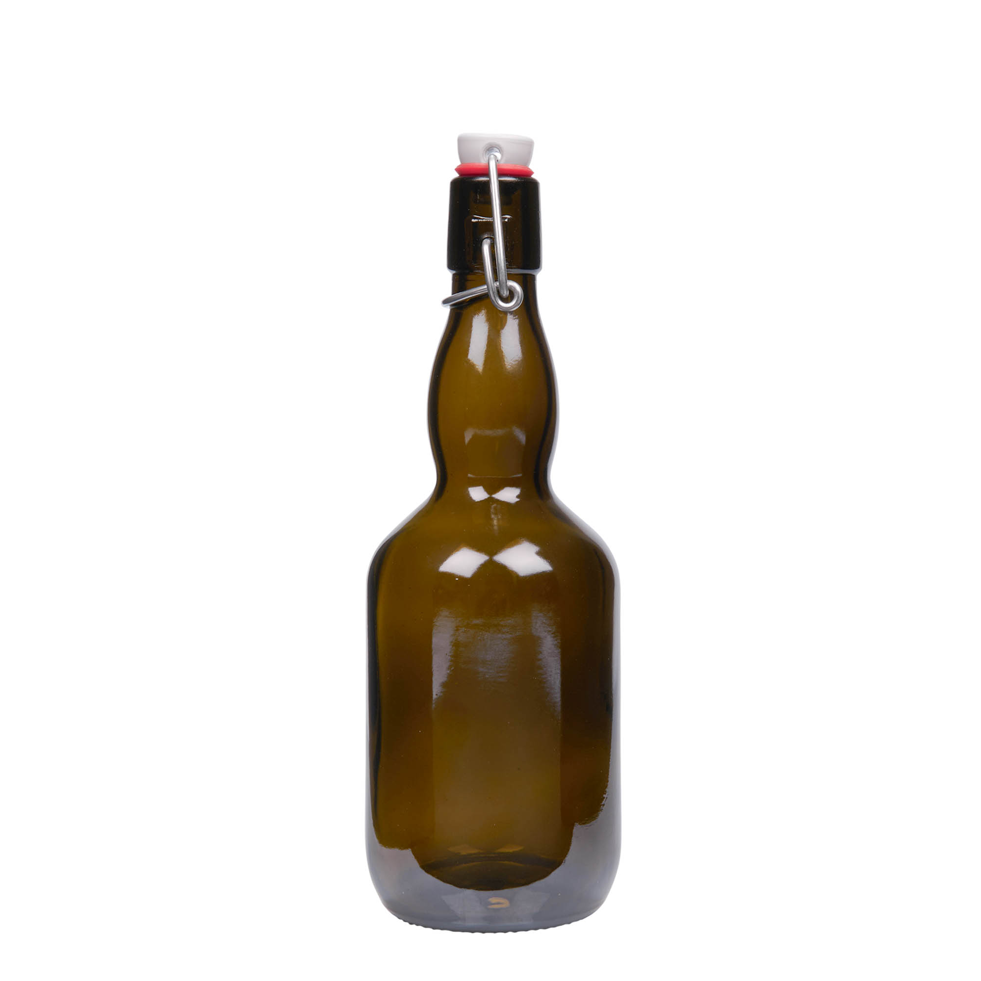 Sticlă de bere 500 ml cu gât îngust, sticlă, verde antic, gura: închidere cu clemă