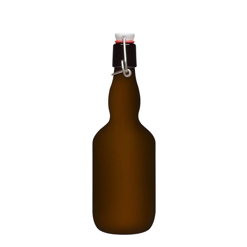 Sticlă de bere 500 ml cu gât îngust, sticlă, verde antic, gura: închidere cu clemă