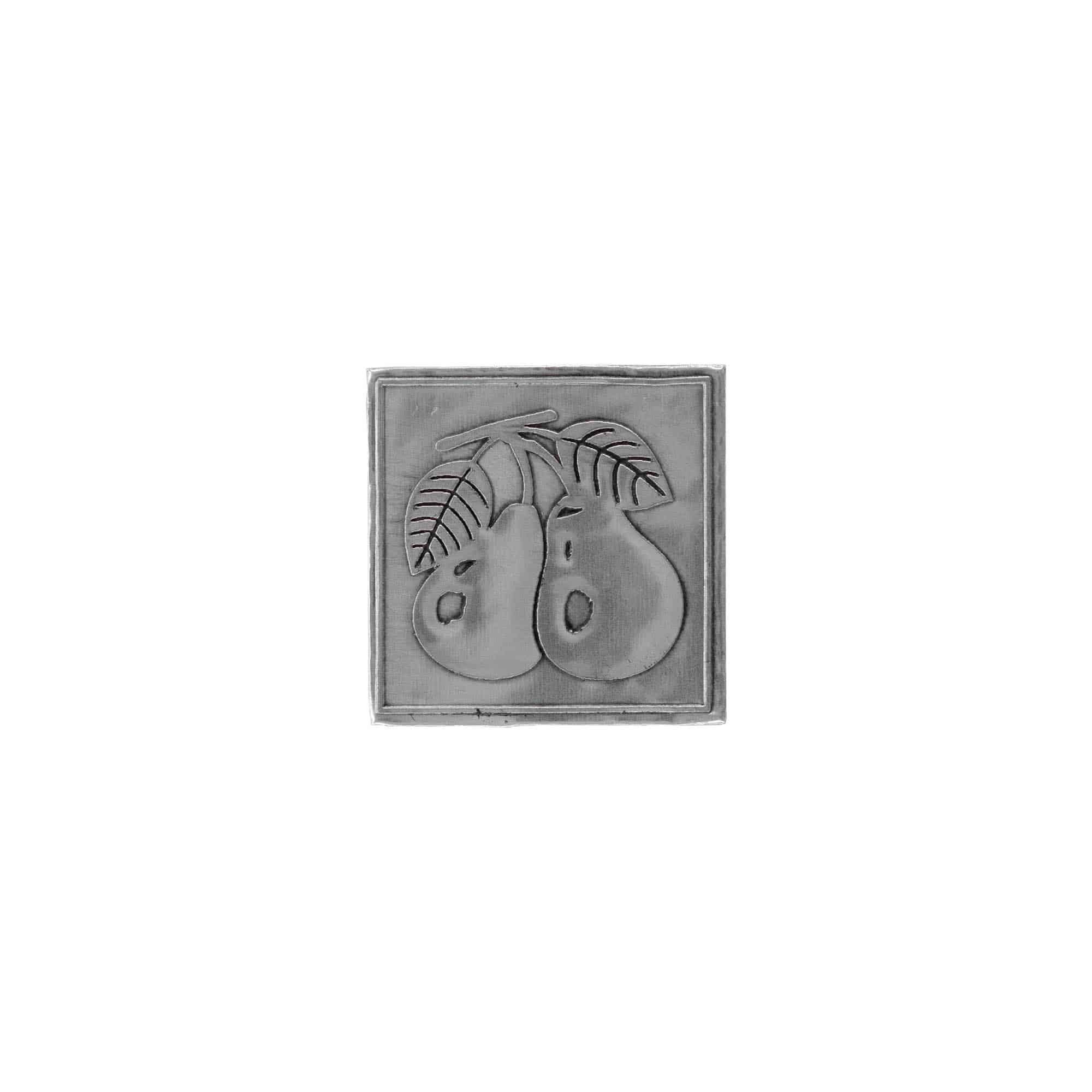 Etichetă de tablă „Pară”, pătrată, metal, argintiu