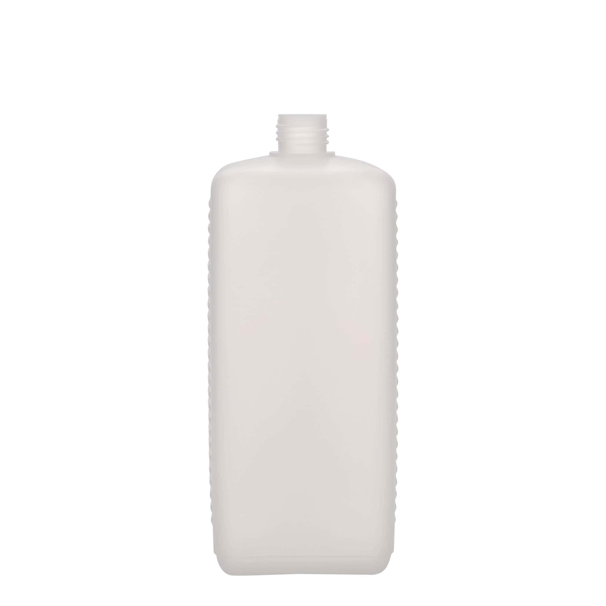 1.000 ml sticlă canistră, dreptunghiulară, plastic HDPE, natural, gura: DIN 25 EPE