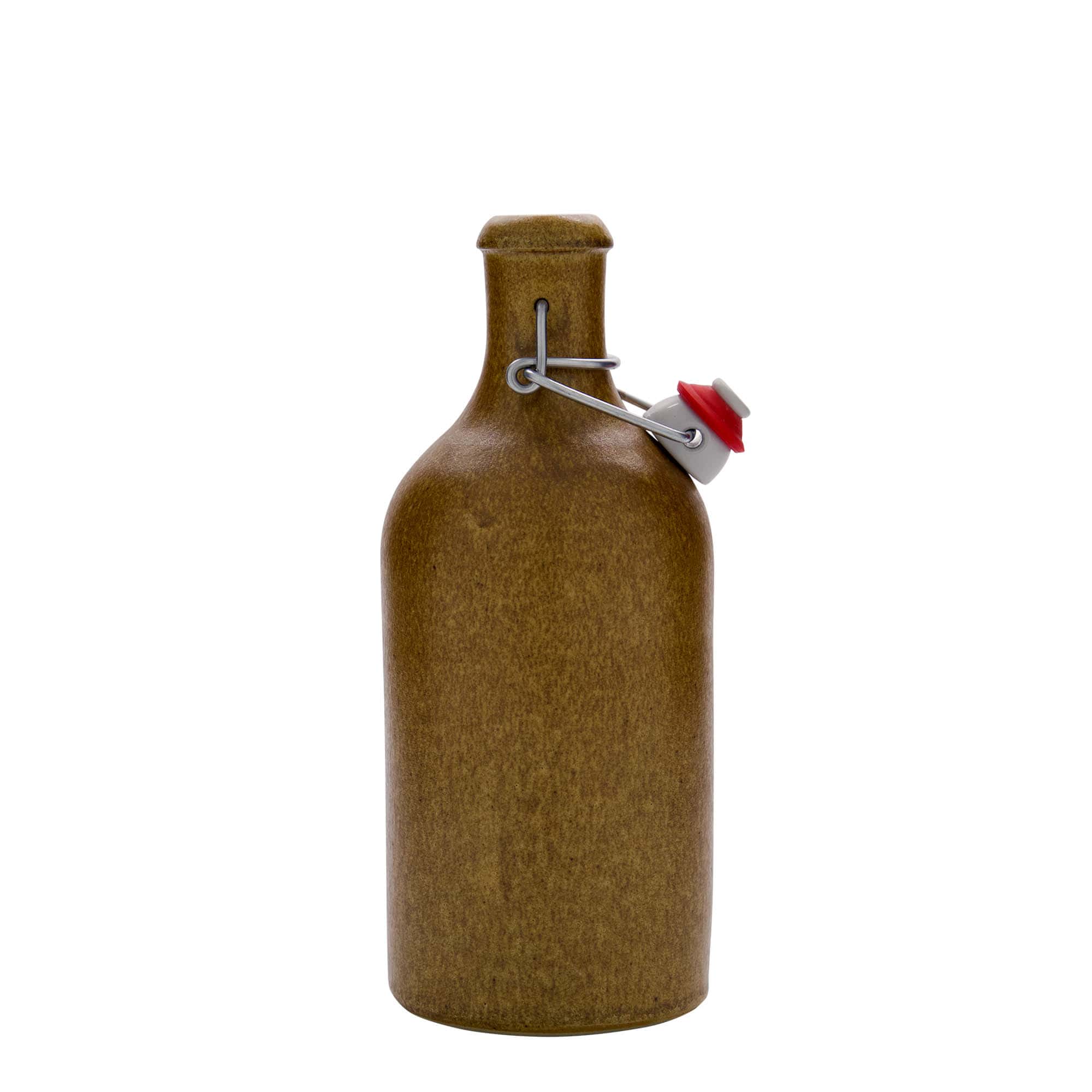 500 ml ulcior de ceramică, gresie, maro-cristal, gura: închidere cu clemă
