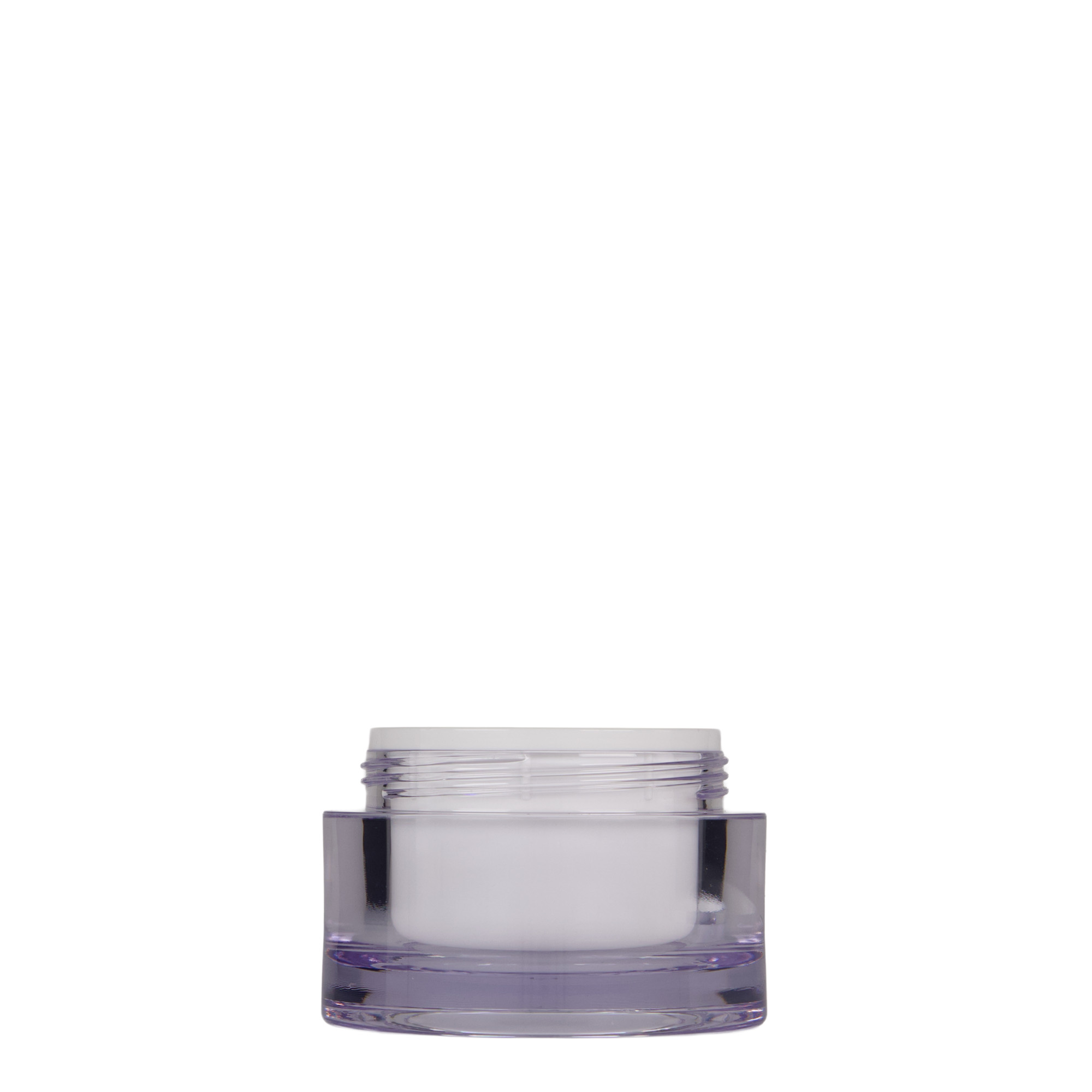 50 ml borcan, plastic SAN, alb, gura: capac cu filet