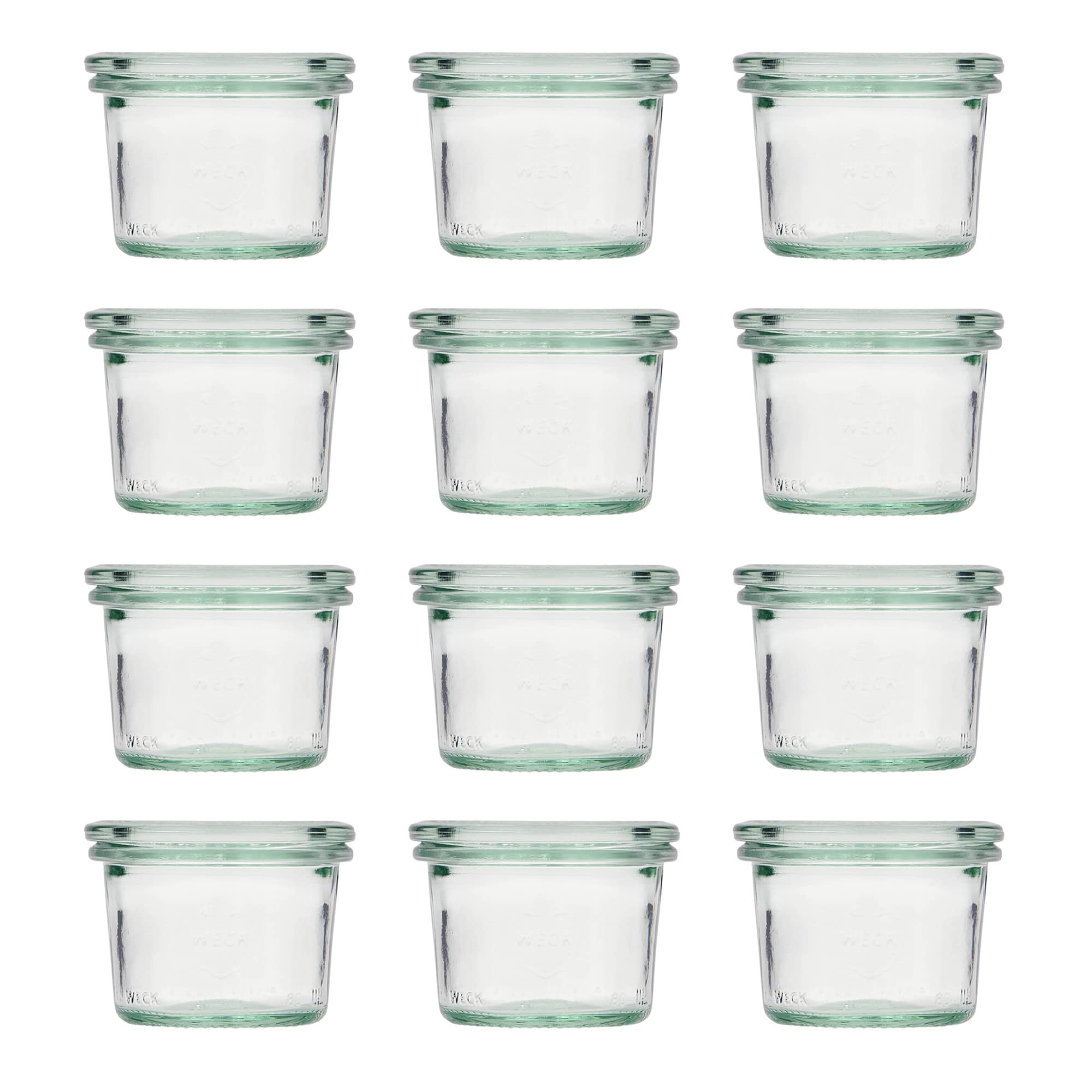 12x 80 ml borcan WECK cu gura largă cu capac de sticlă RR 60