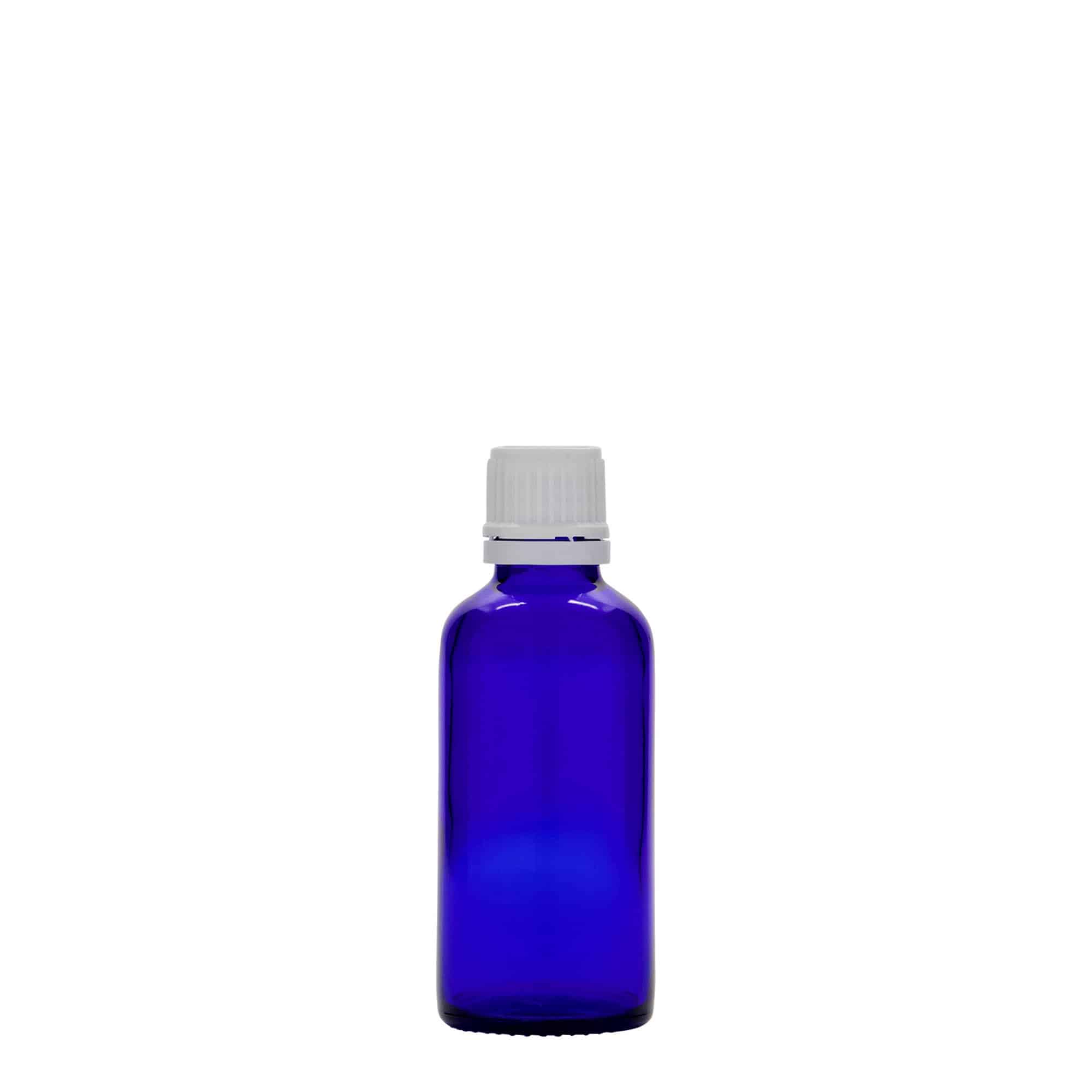 50 ml sticlă medicală, sticlă, albastru regal, gura: DIN 18