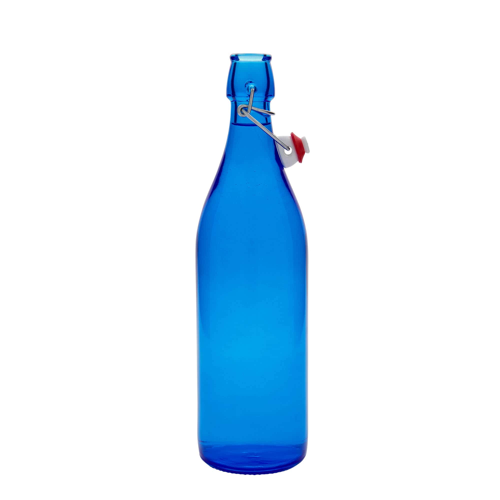 Sticlă de sticlă de 1.000 ml „Giara”, albastră, gât: închidere cu clemă
