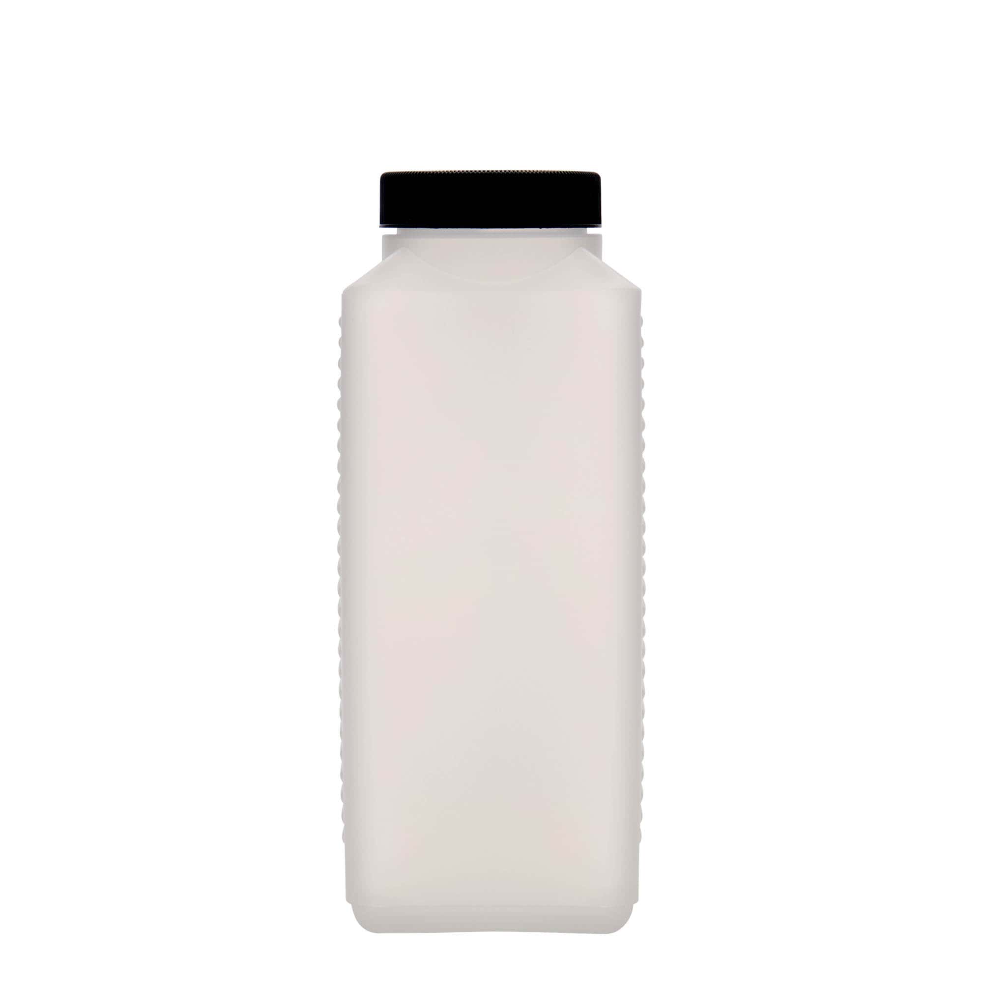 1.000 ml sticlă cu gât larg, dreptunghiulară, plastic HDPE, natural, gura: DIN 60 EPE