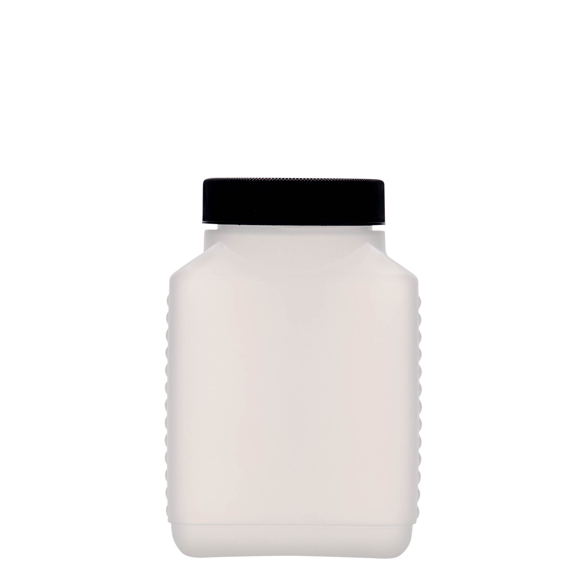 Sticlă cu gât larg de 500 ml, dreptunghiulară, plastic HDPE, natural, deschidere: DIN 60 EPE
