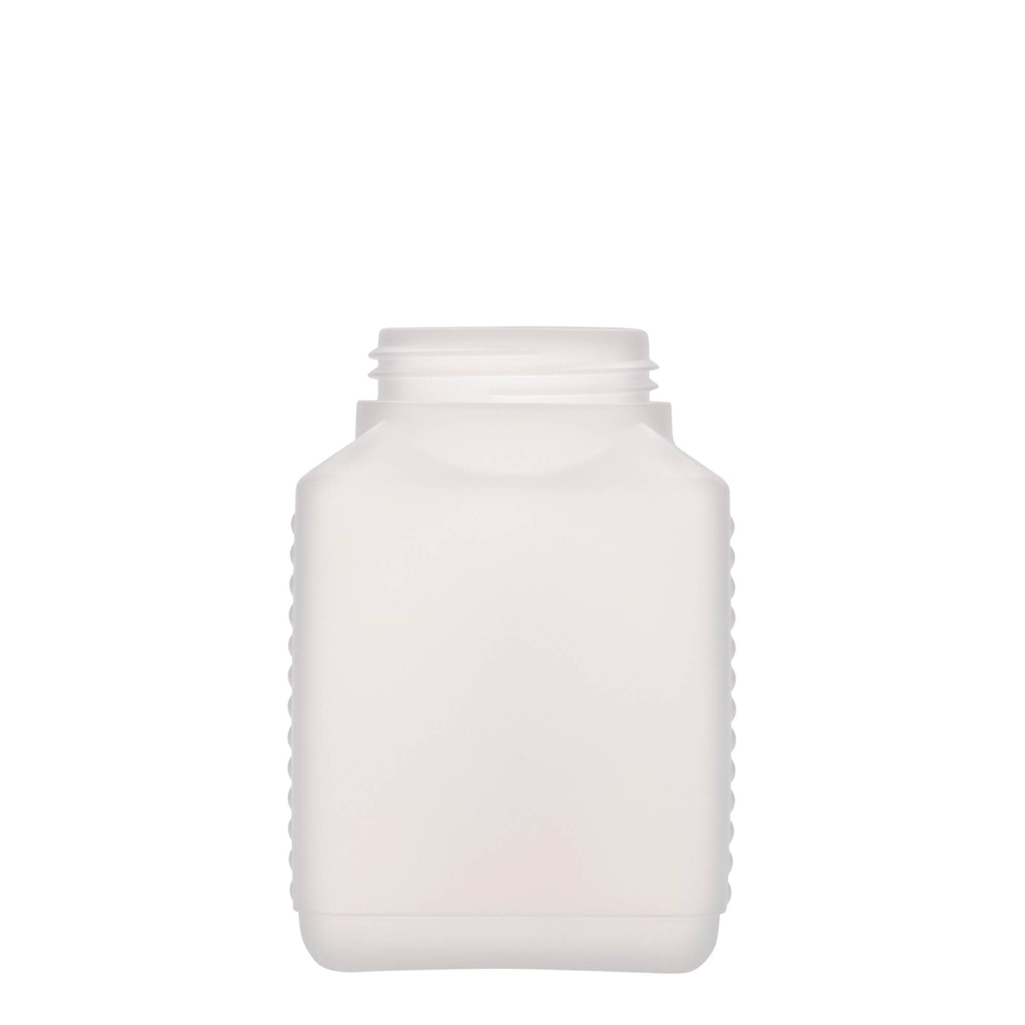 Sticlă cu gât larg de 500 ml, dreptunghiulară, plastic HDPE, natural, deschidere: DIN 60 EPE Sticlă cu gât larg de 500 ml, dreptunghiulară, plastic HDPE, natural, deschidere: DIN 60 EPE