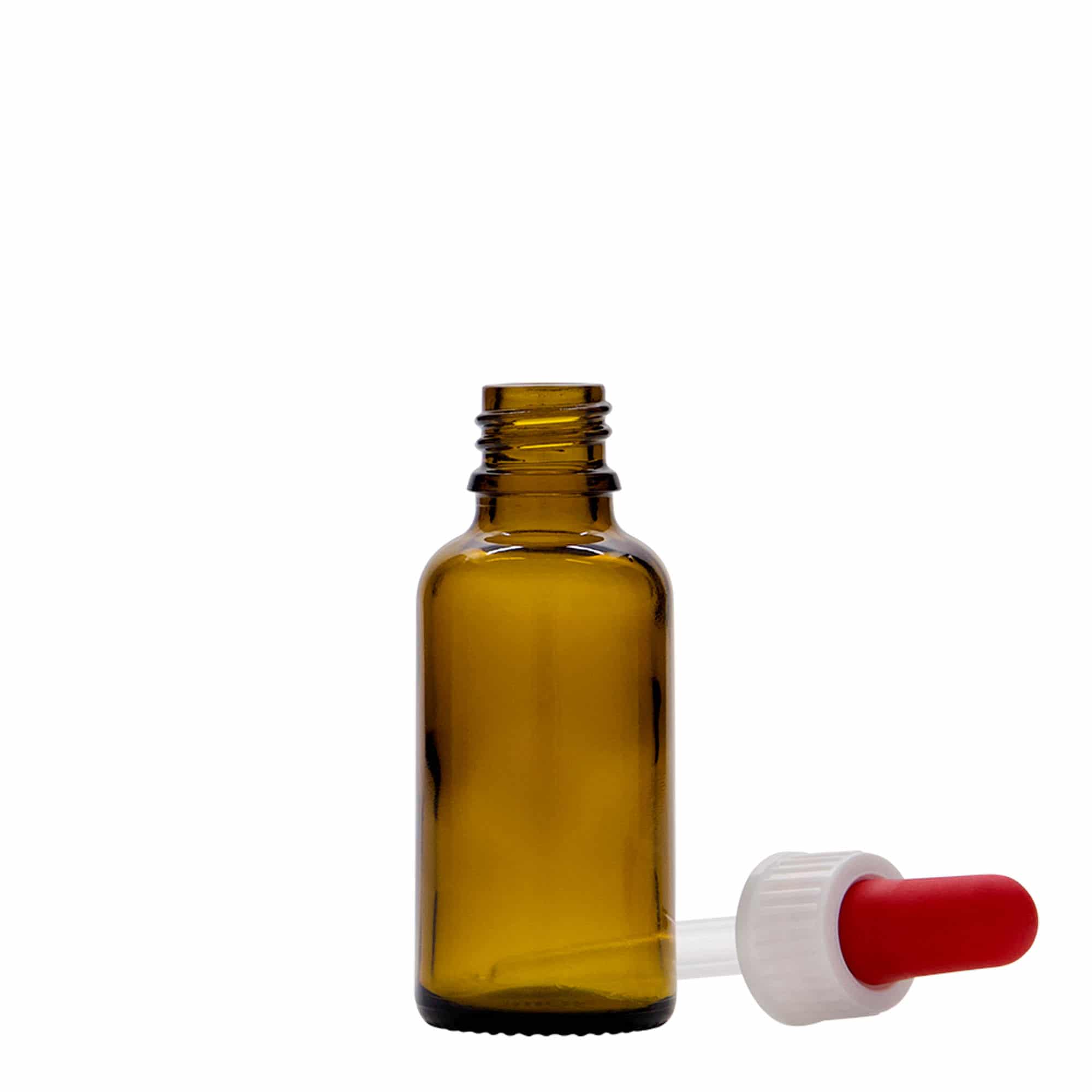 30 ml sticlă cu pipetă, medicală, sticlă, maro, gura: DIN 18