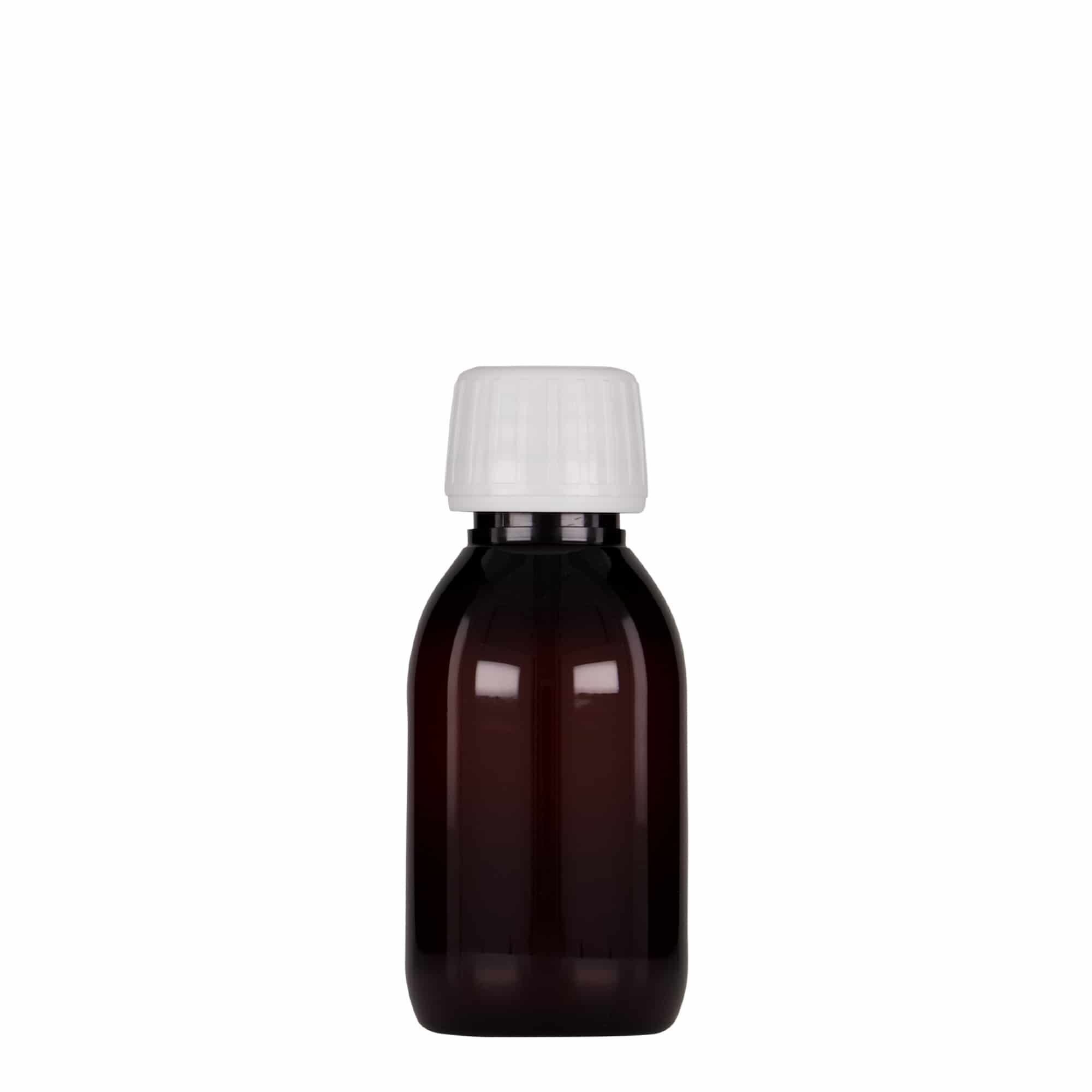 100 ml sticlă medicală PET, maro, plastic, gura: PP 28