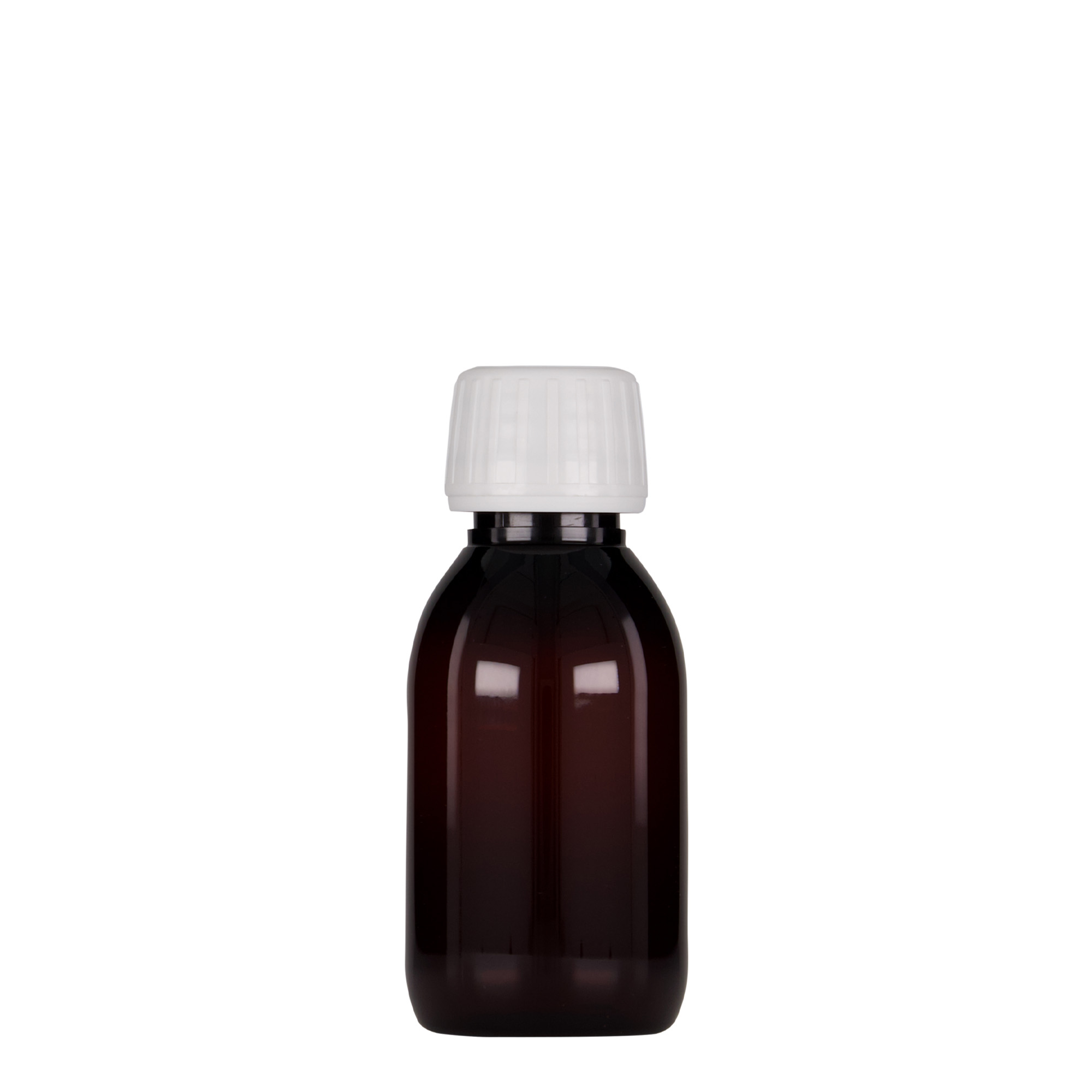100 ml sticlă medicală PET, maro, plastic, gura: PP 28