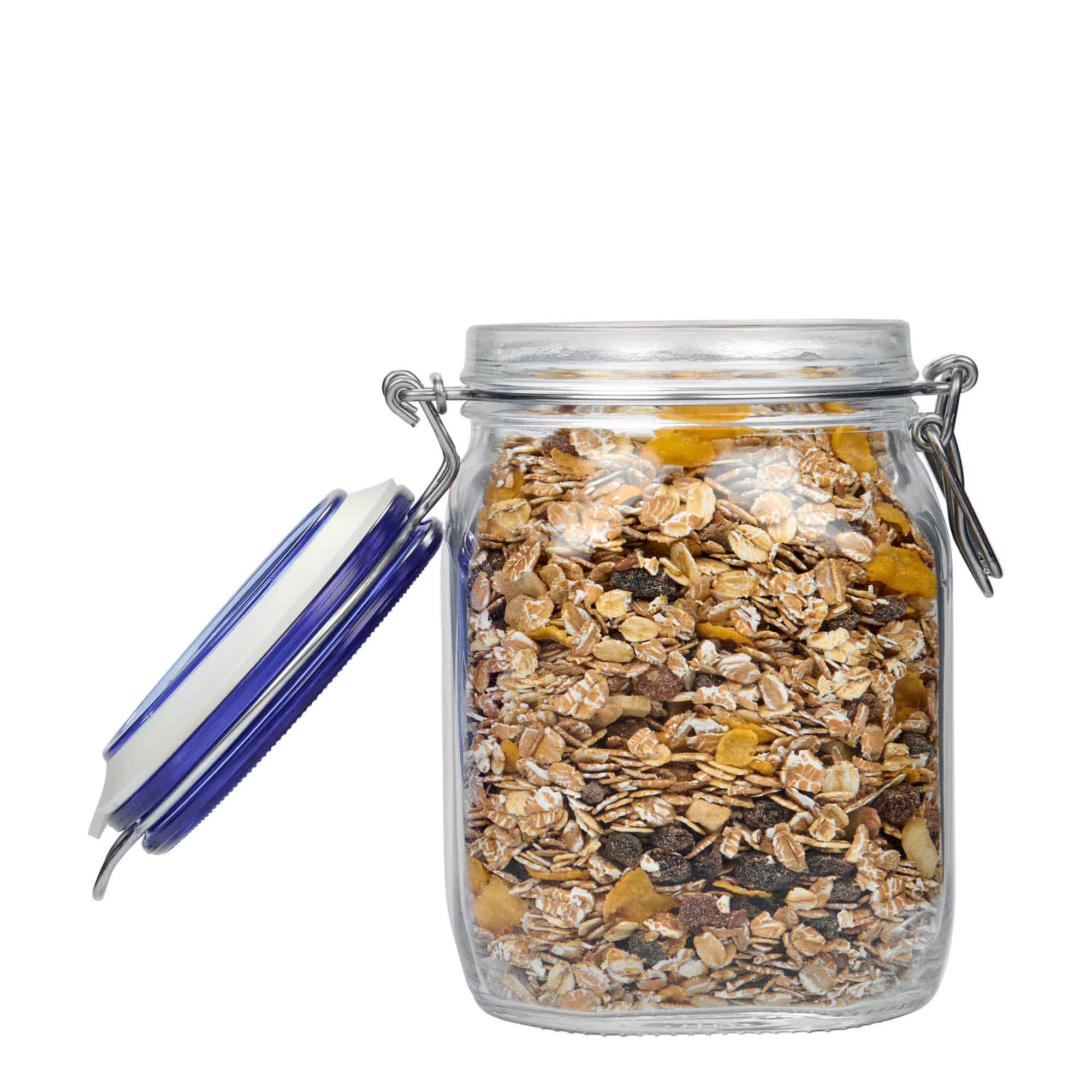 1.000 ml borcan cu clemă metalică „Fido” capac albastru, pătrat, gură: închidere cu clemă metalică 1.000 ml borcan cu clemă metalică „Fido” capac albastru, pătrat, gură: închidere cu clemă metalică