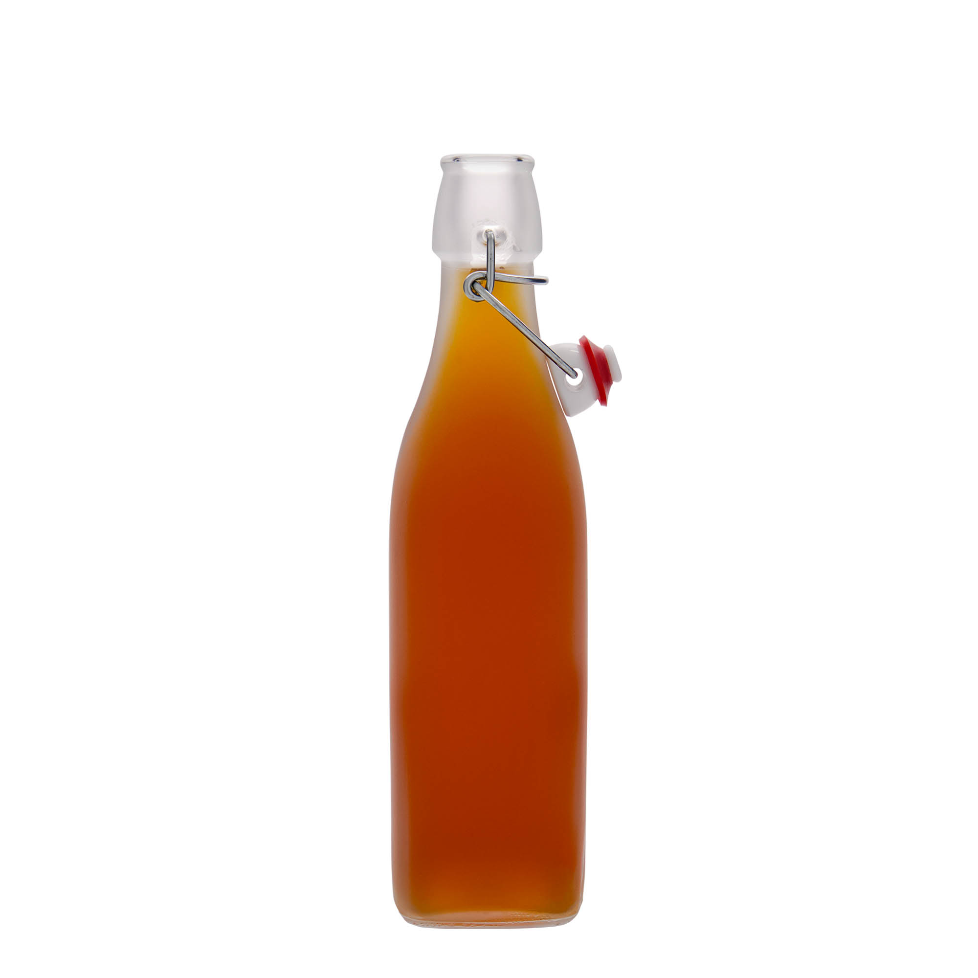 Sticlă de sticlă de 500 ml 'Swing, pătrată, albă, deschidere: închidere cu clemă