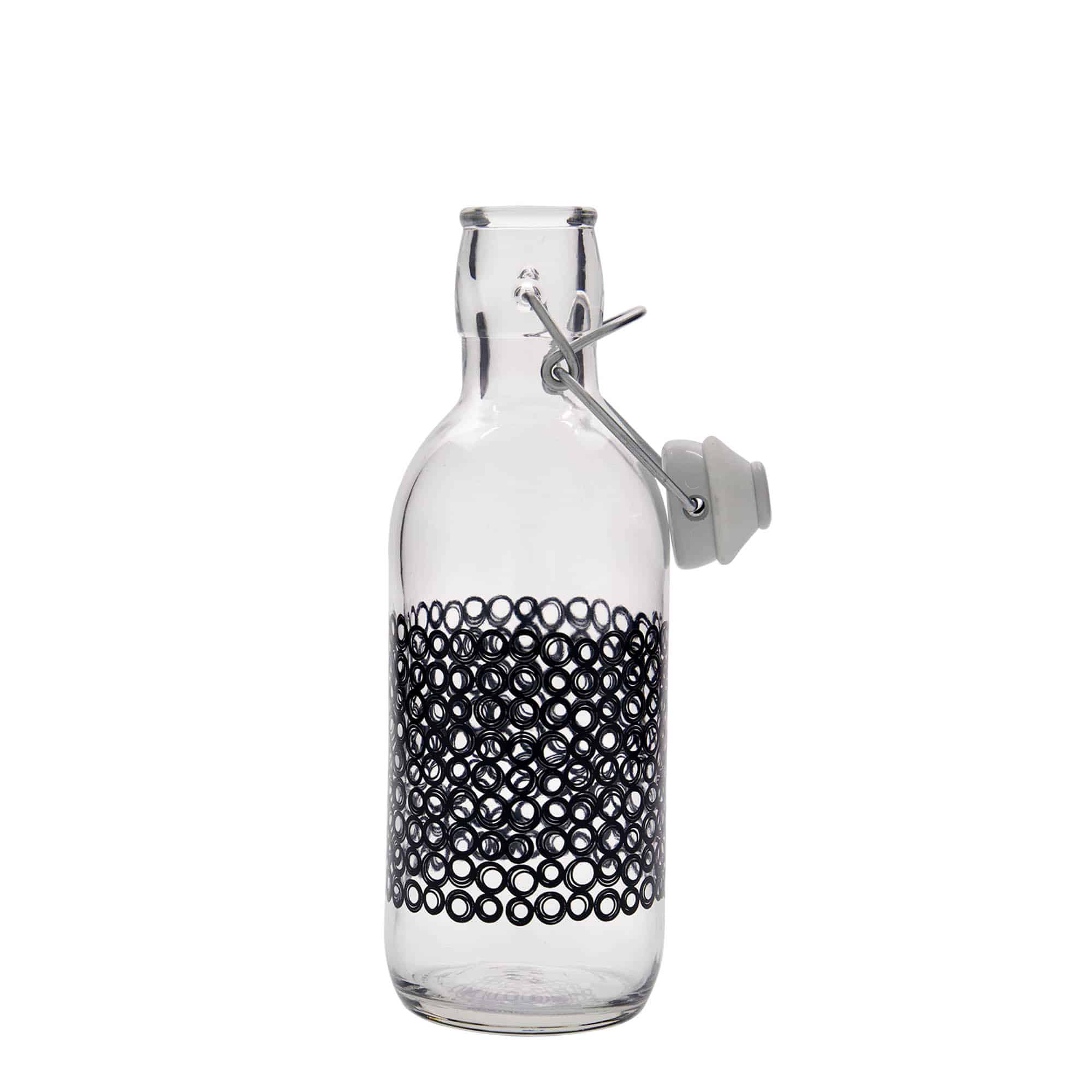 Sticlă de sticlă de 500 ml „Emilia”, motiv: Circola nero, gât: închidere cu clemă Sticlă de sticlă de 500 ml „Emilia”, motiv: Circola nero, gât: închidere cu clemă