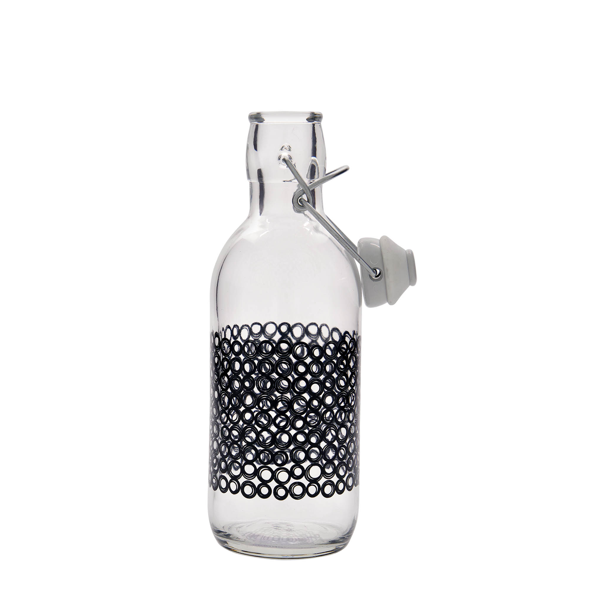 Sticlă de sticlă de 500 ml „Emilia”, motiv: Circola nero, gât: închidere cu clemă Sticlă de sticlă de 500 ml „Emilia”, motiv: Circola nero, gât: închidere cu clemă