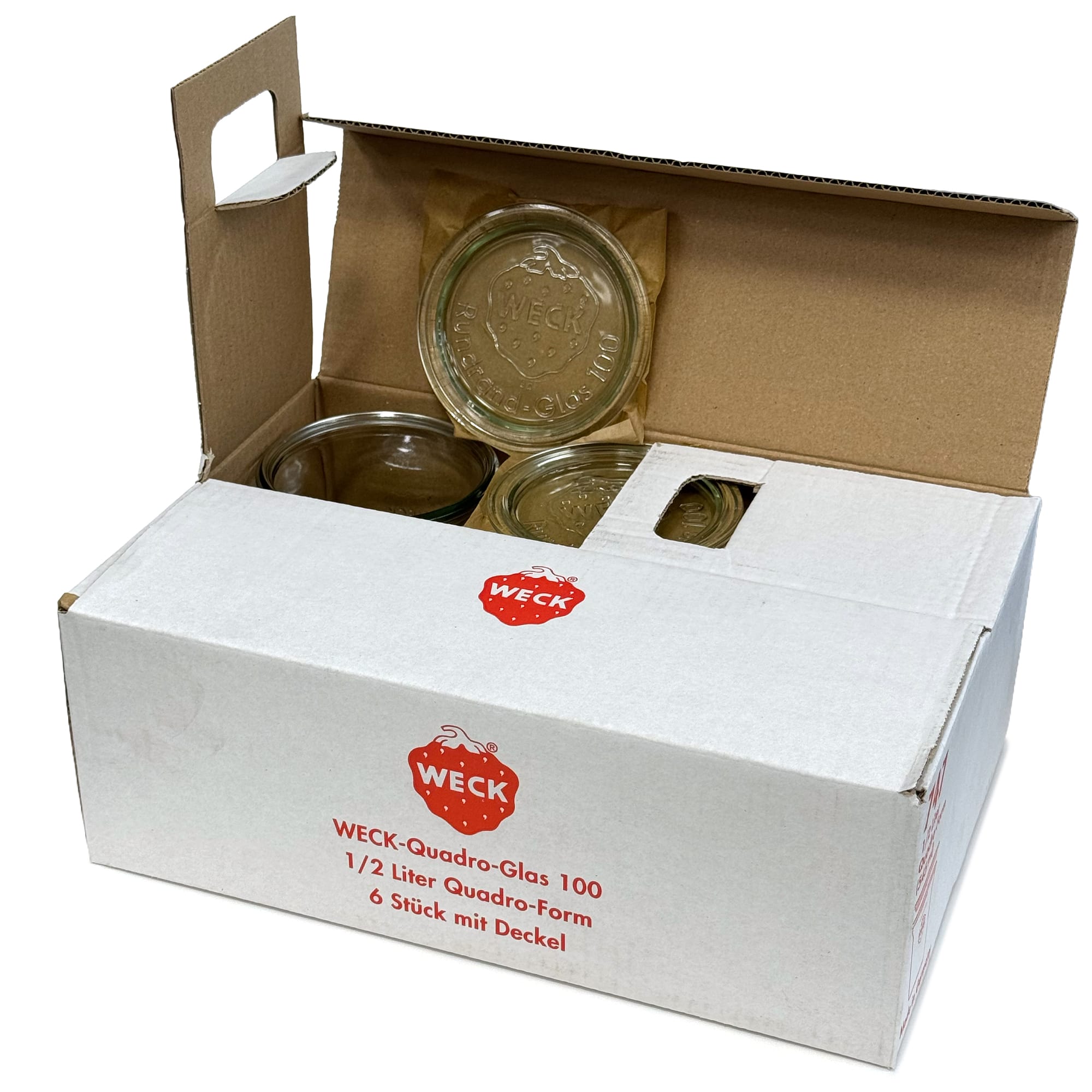6x 545 ml borcan WECK Quadro cu capac de sticlă RR 100