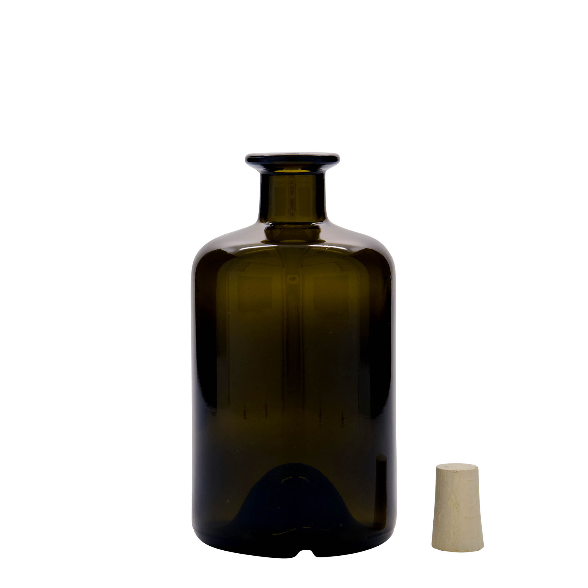 Sticlă de 500 ml pentru farmacist, verde antic, gura: dop de plută
