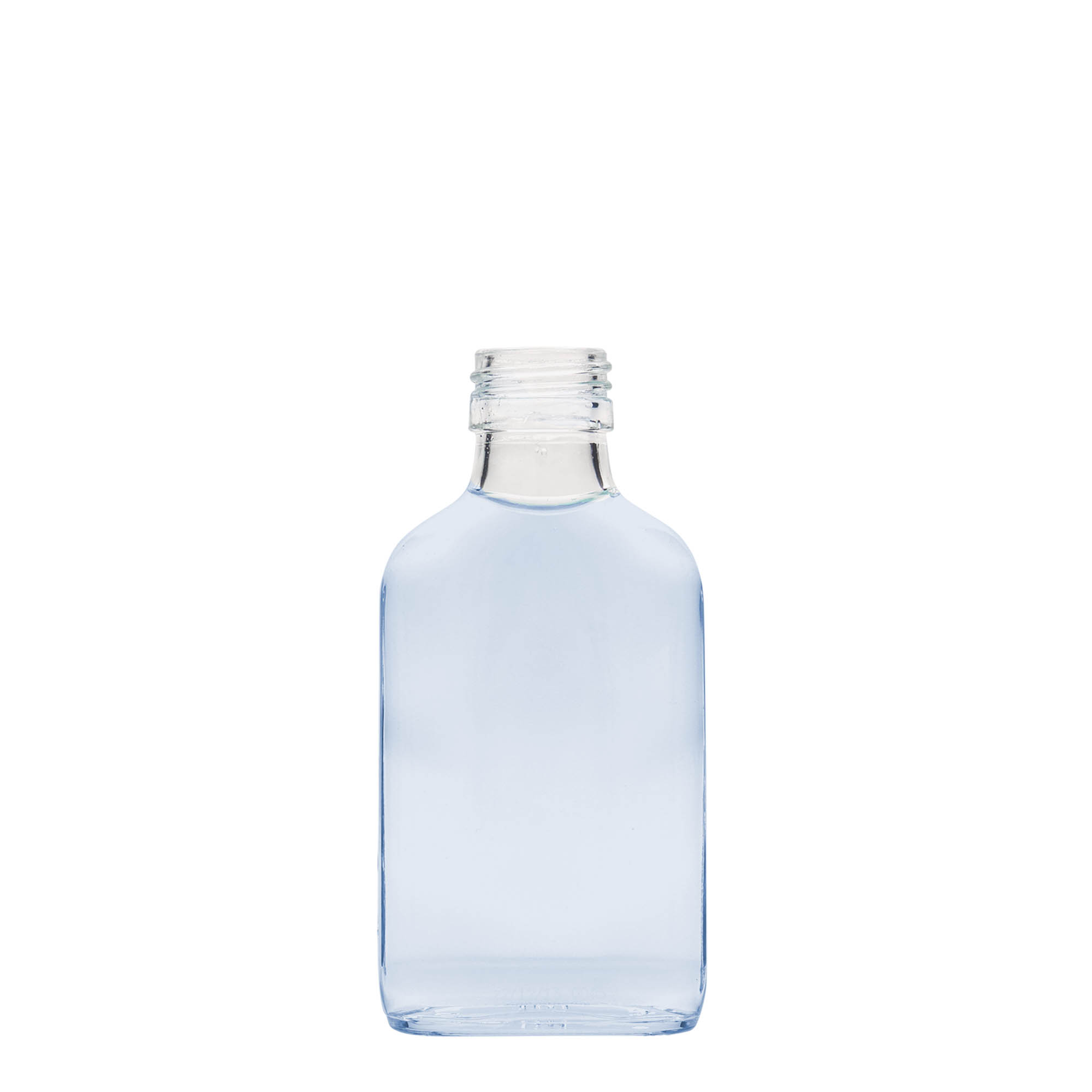 Sticluță de buzunar 100 ml, dreptunghiulară, sticlă, gura: PP 28