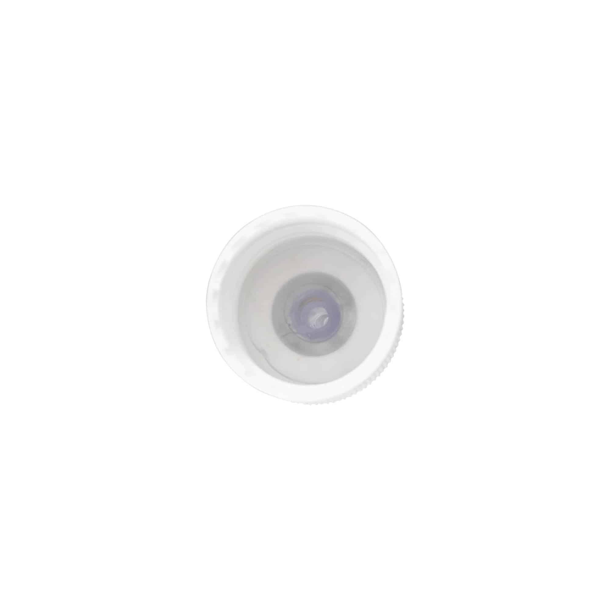 Capac cu filet și aplicator, plastic PP, alb, pentru gura: 24/410
