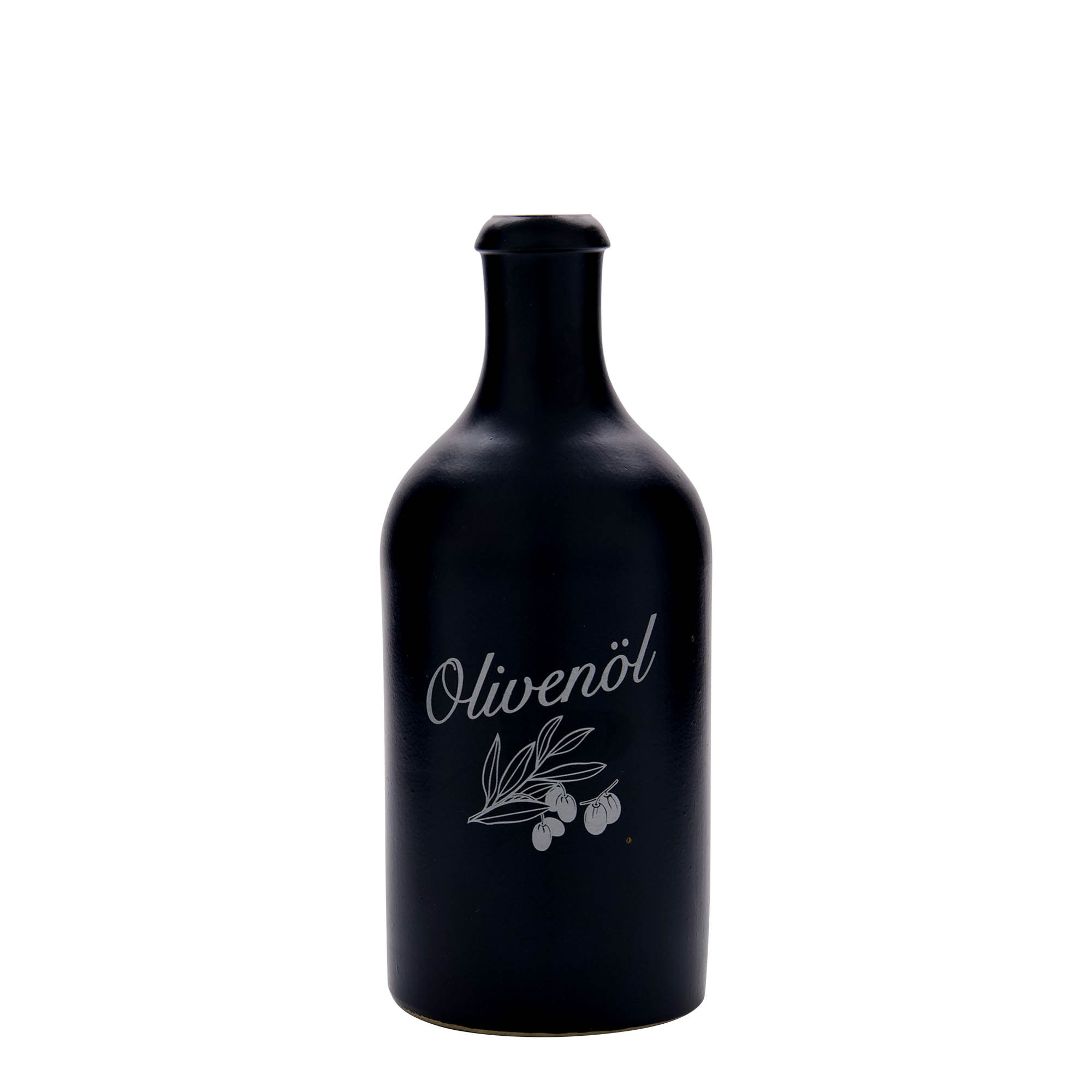 Ton de lut 500 ml, motiv: ulei de măsline, ceramică, negru, gură: dop de plută Ton de lut 500 ml, motiv: ulei de măsline, ceramică, negru, gură: dop de plută