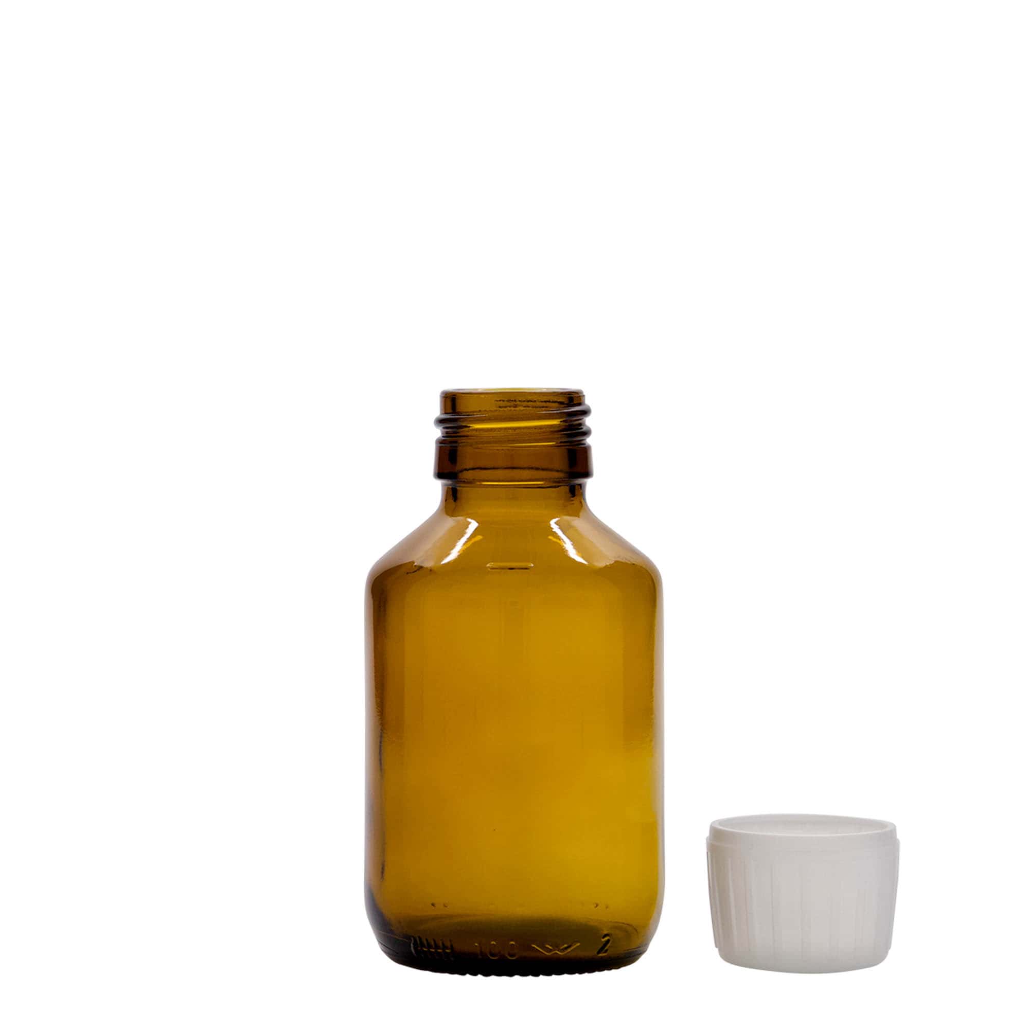 Flacon medical de 100 ml, maro, sticlă, gura: PP 28