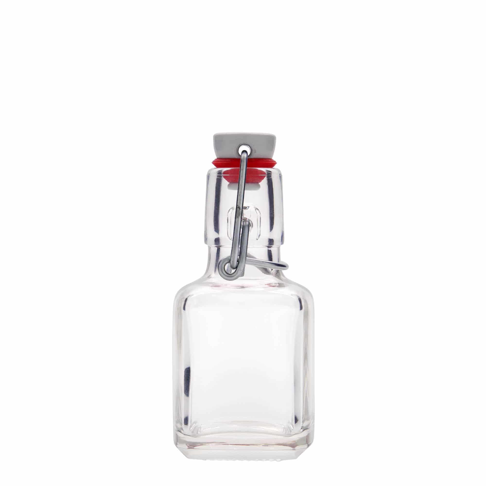 Sticlă de sticlă de 100 ml „Kubica”, pătrată, gura: închidere cu clemă