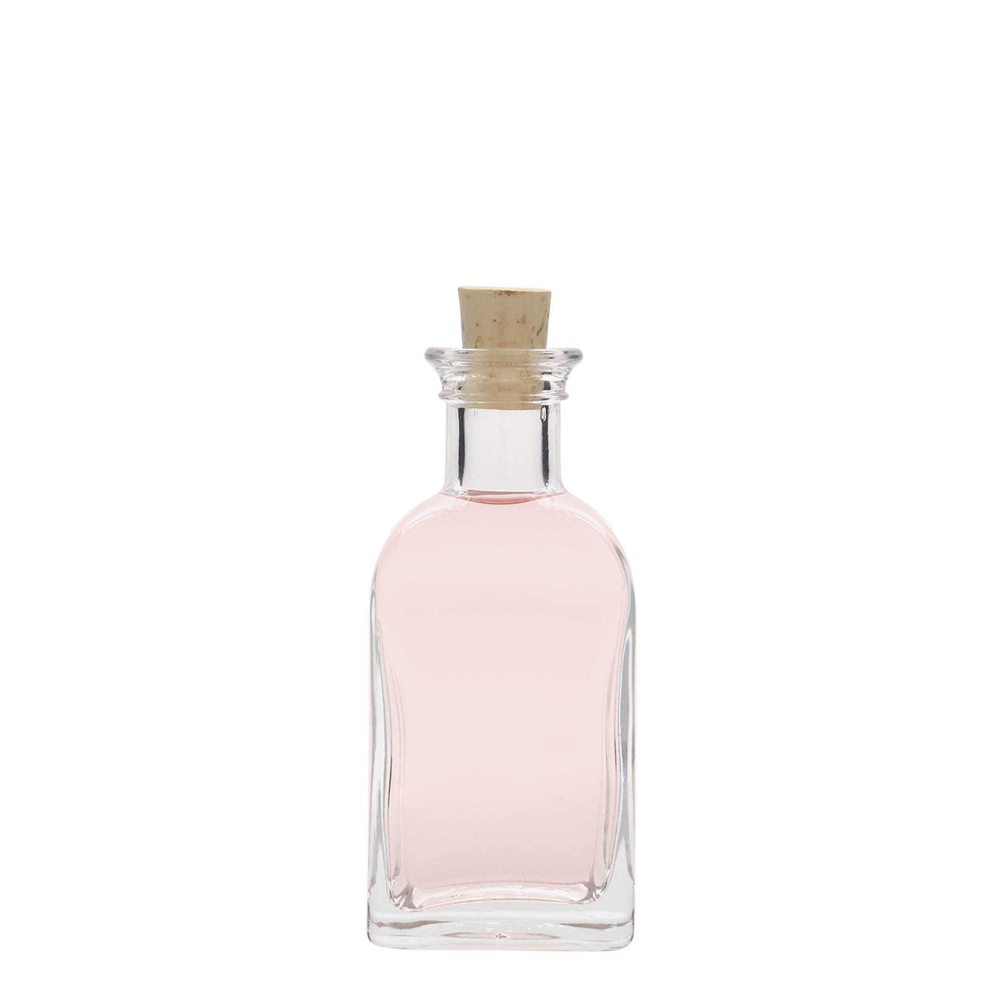 Sticlă de 100 ml, formă pătrată, Apotheker Carré, gură: dop de plută Sticlă de 100 ml, formă pătrată, Apotheker Carré, gură: dop de plută