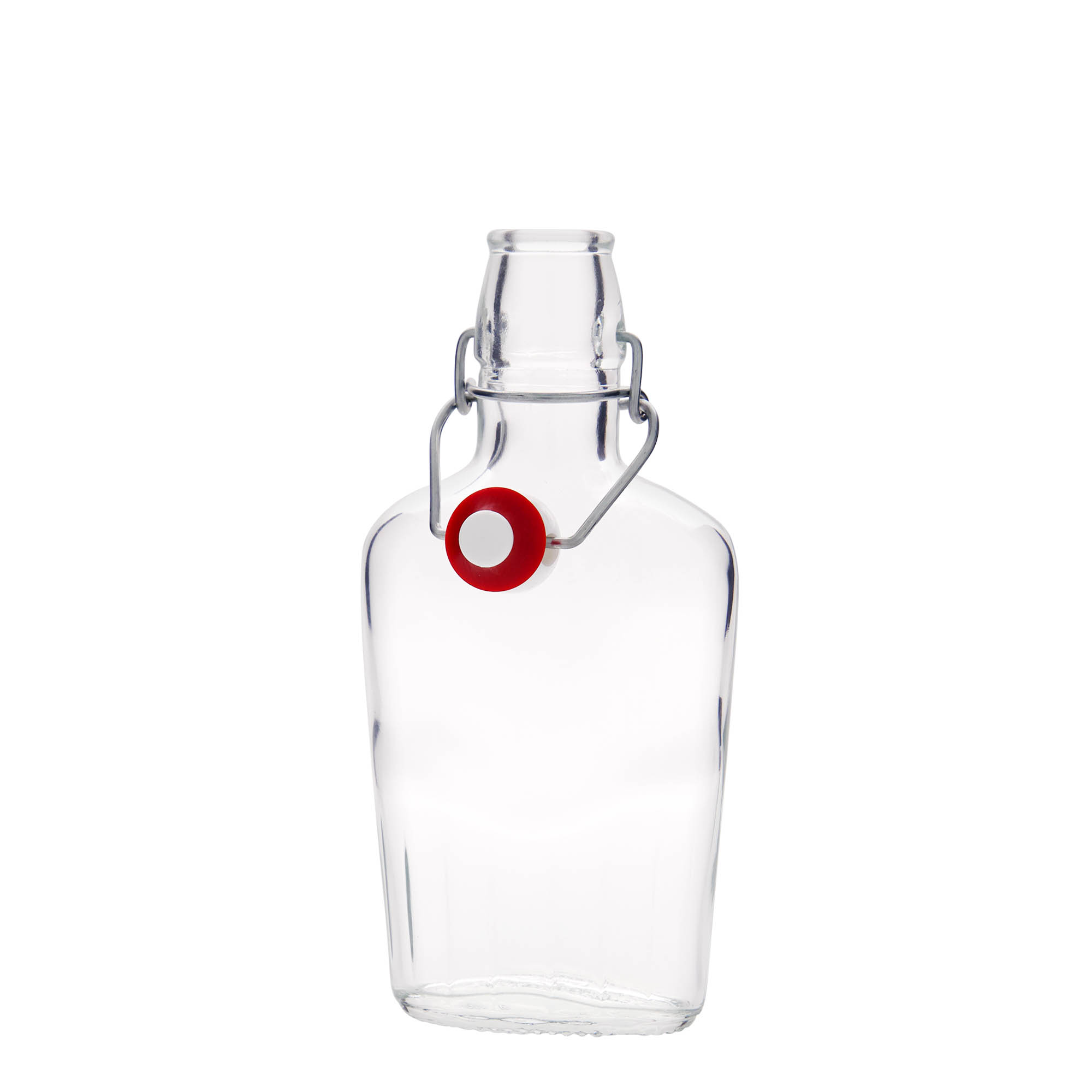 Sticlă de sticlă de 250 ml „Fiaschetta”, ovală, gât: închidere cu clemă Sticlă de sticlă de 250 ml „Fiaschetta”, ovală, gât: închidere cu clemă