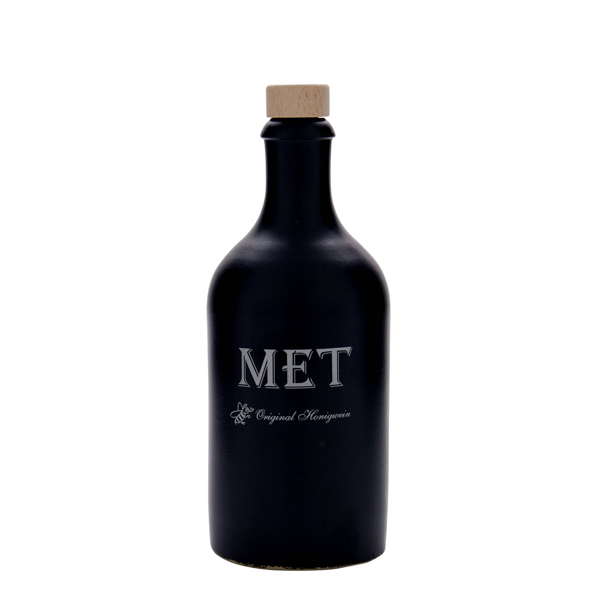 500 ml ulcior de lut, motiv: Met, ceramică de gresie, negru, gură: dop de plută 500 ml ulcior de lut, motiv: Met, ceramică de gresie, negru, gură: dop de plută