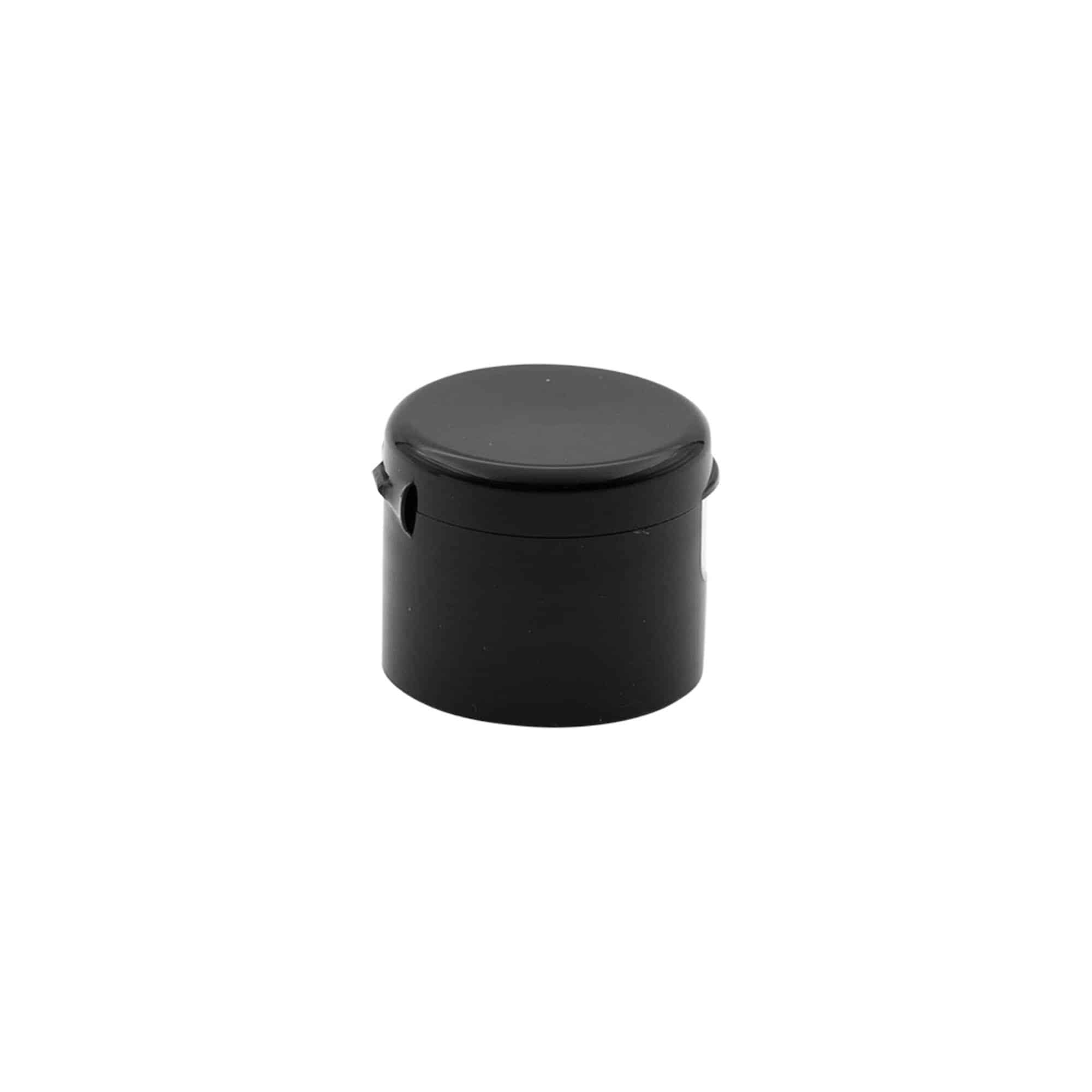 Capac cu filet, balama pliabilă, plastic PP, negru, pentru deschidere: 24/410