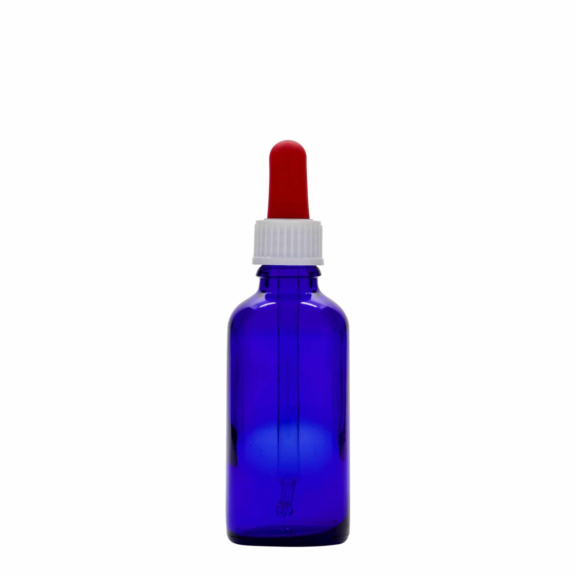Flacon cu pipetă 50 ml, medicină, sticlă, albastru regal-roșu, gura: DIN 18