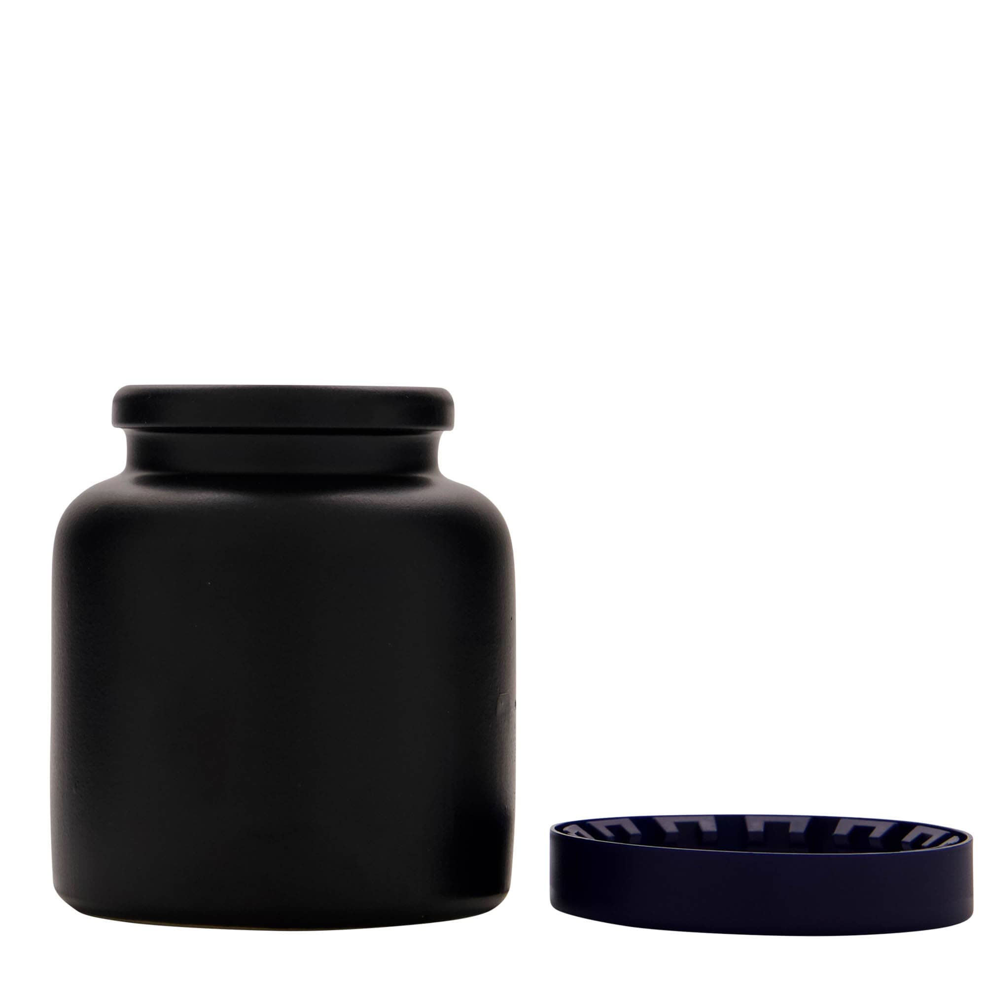 270 ml oală din ceramică de gresie, neagră, gură: capac cu margine peste buza vasului