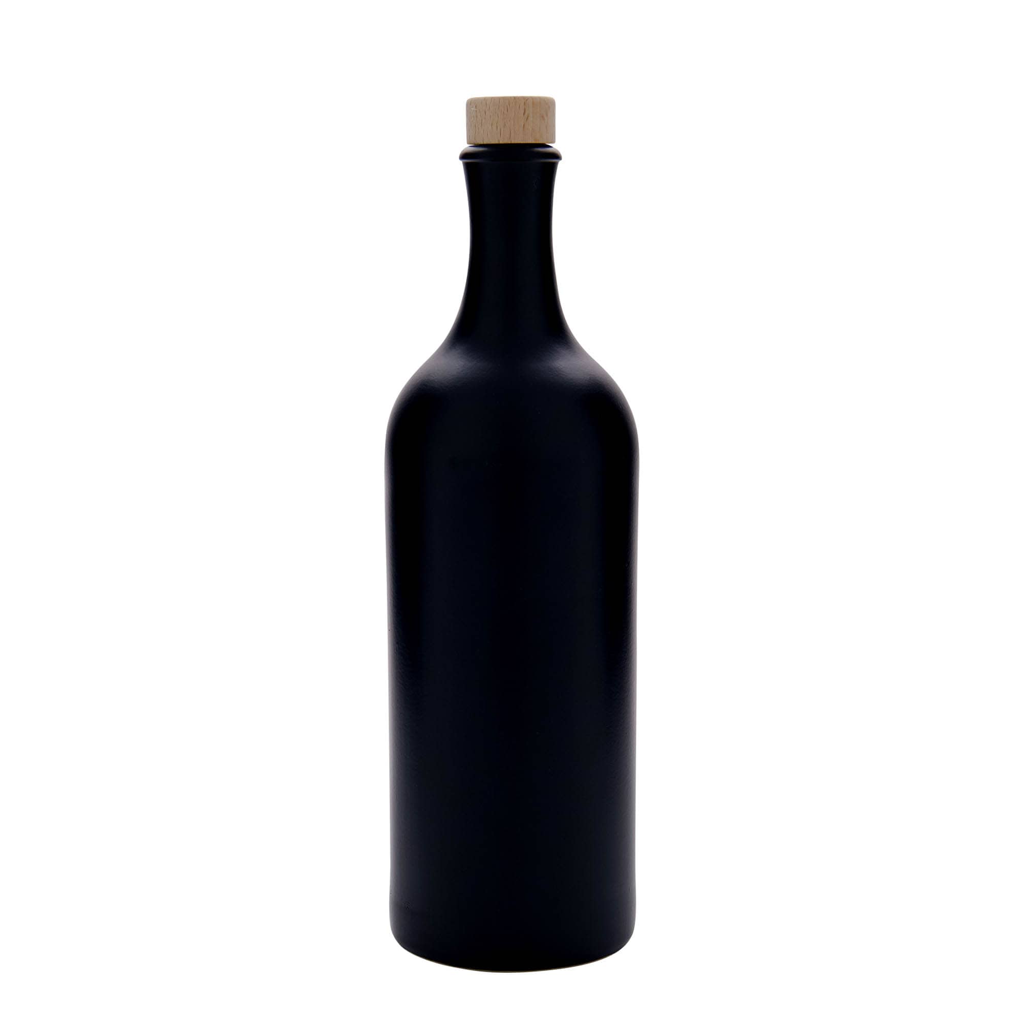 750 ml ulcior de lut cu gât lung, ceramică, negru, gură: plută