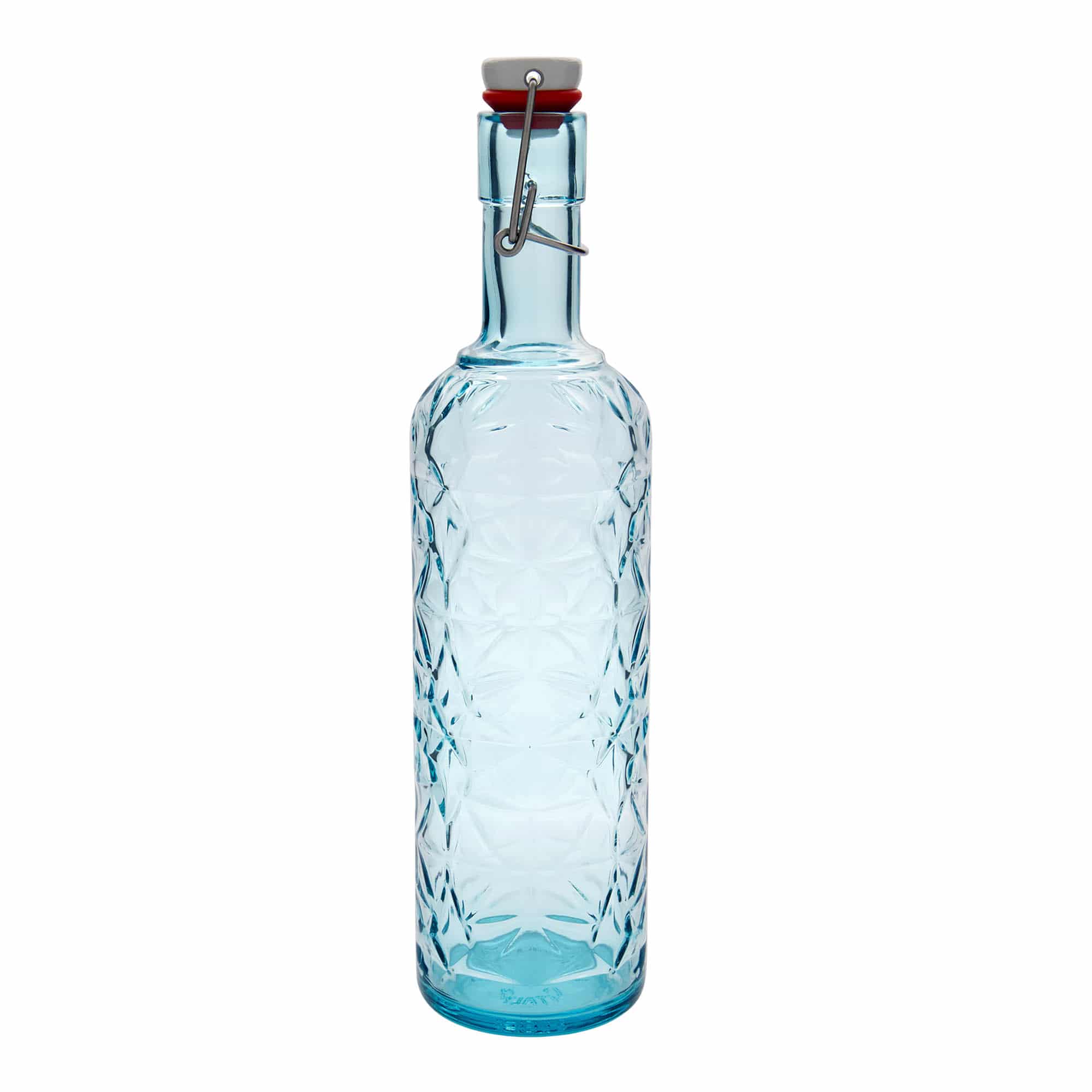 Sticlă de sticlă 1.000 ml „Oriente”, albastru azur, gură: închidere cu clemă