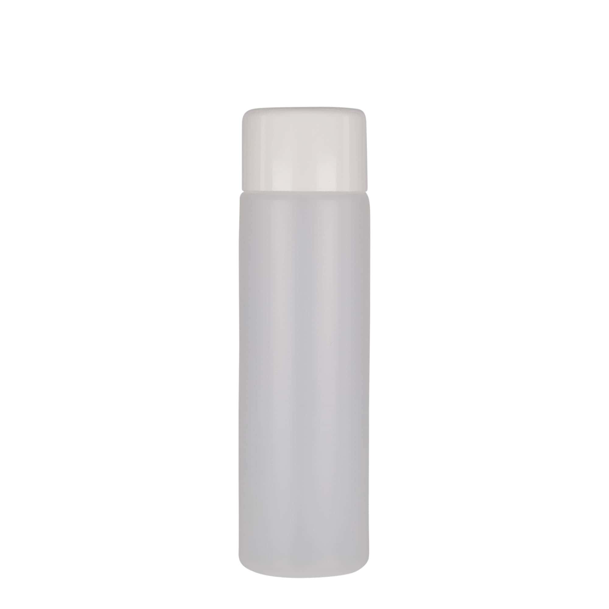 250 ml sticlă rotundă, plastic PE, natural, gura: capac cu filet