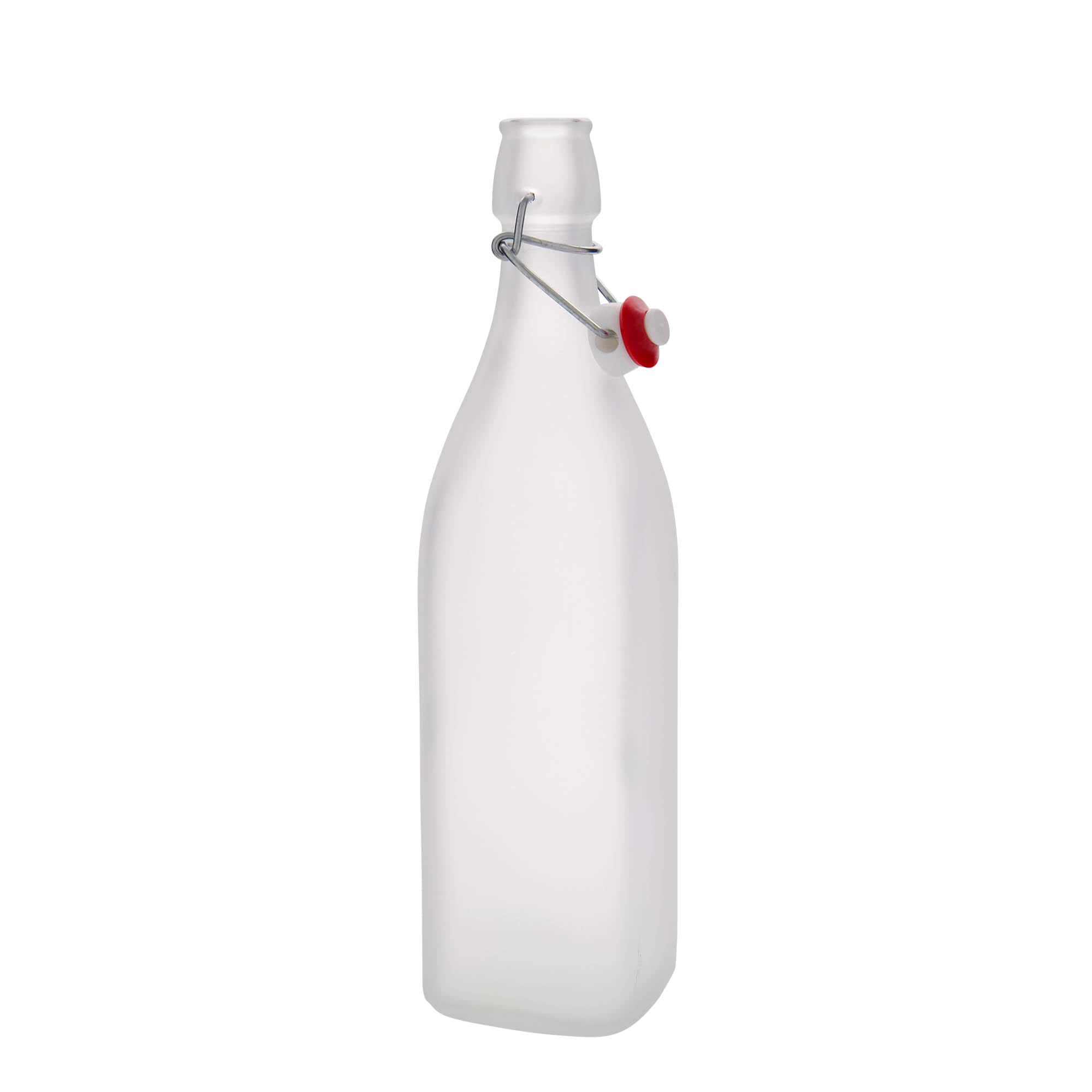 1.000 ml sticlă de sticlă „Swing, pătrată, înghețată, gât: închidere cu balama 1.000 ml sticlă de sticlă „Swing, pătrată, înghețată, gât: închidere cu balama