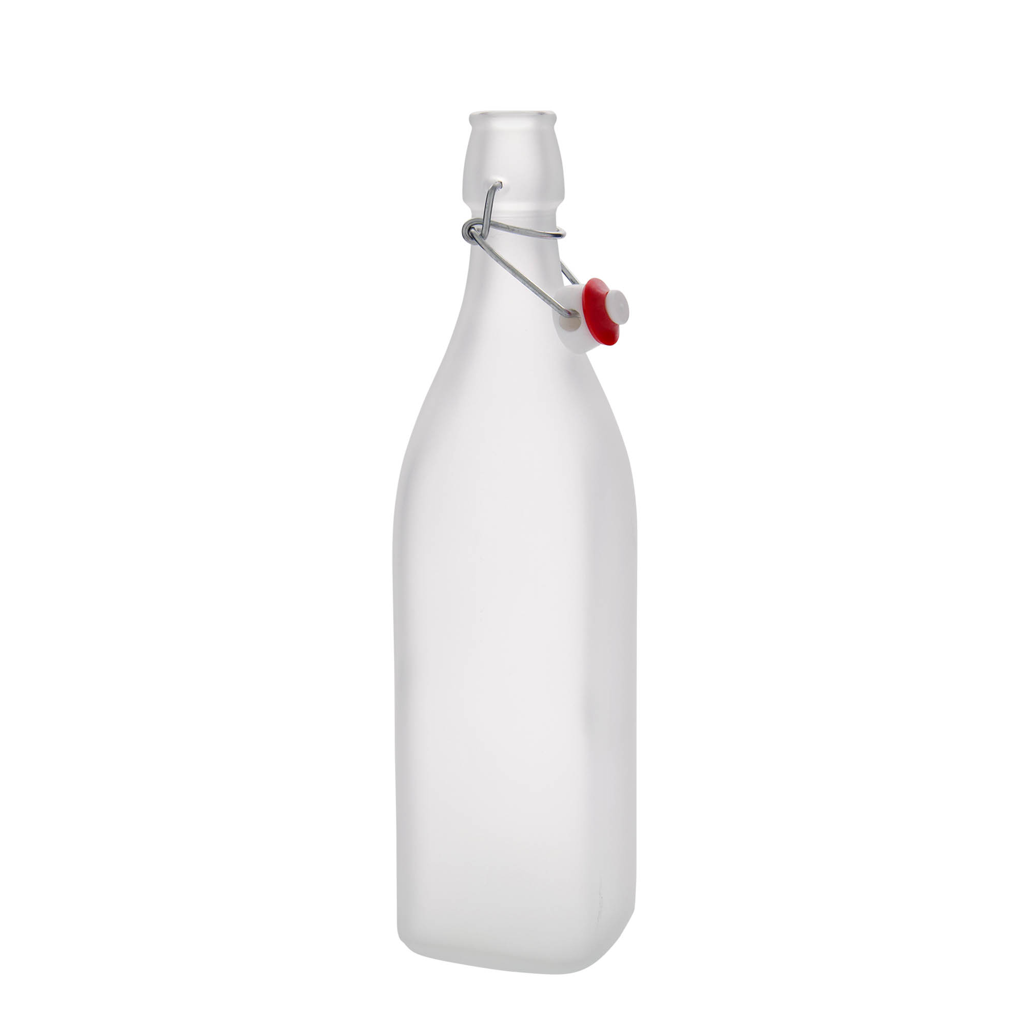 1.000 ml sticlă de sticlă „Swing, pătrată, înghețată, gât: închidere cu balama