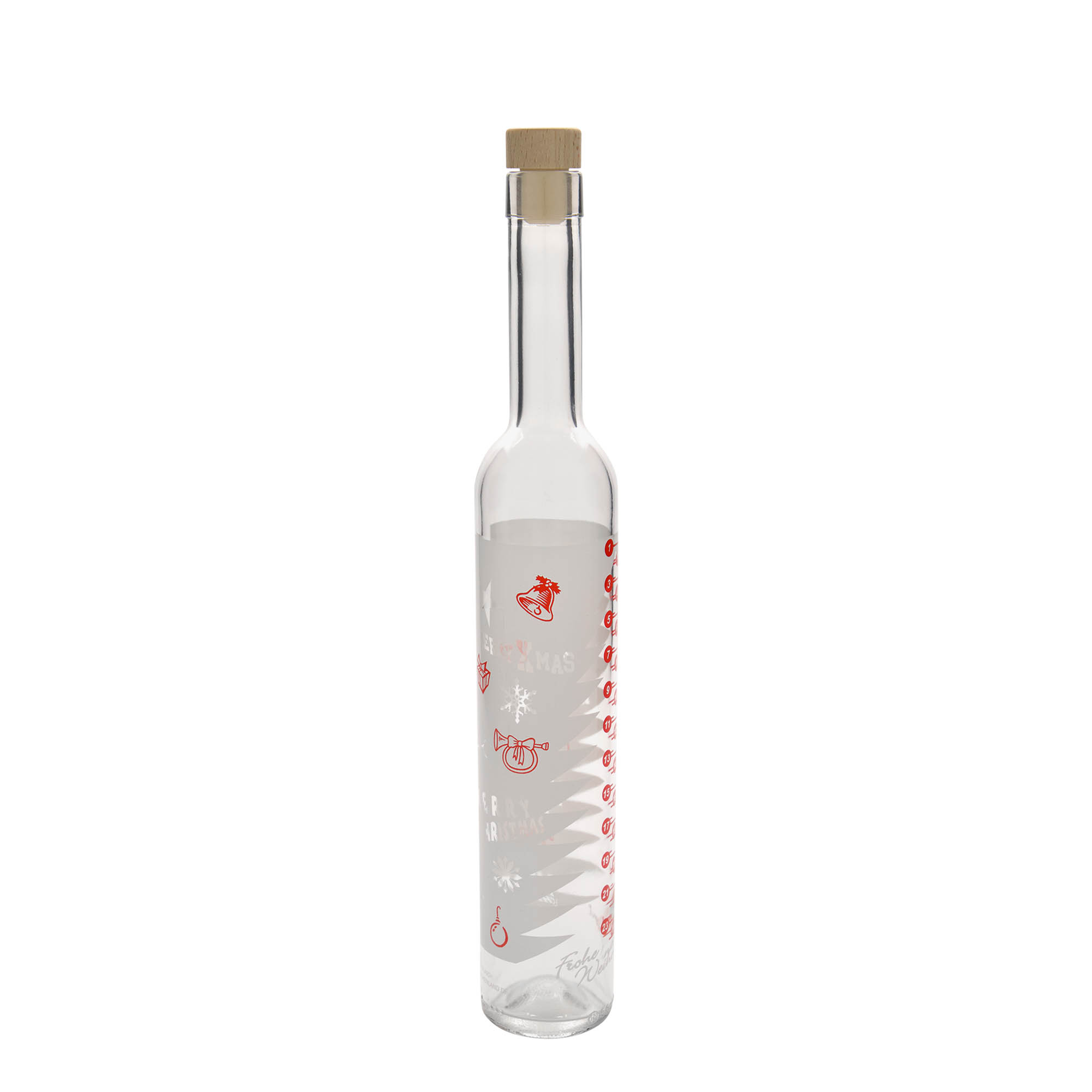 Sticlă de sticlă de 500 ml Maximo imprimată „Calendar de Advent”, gura: dop de plută Sticlă de sticlă de 500 ml Maximo imprimată „Calendar de Advent”, gura: dop de plută